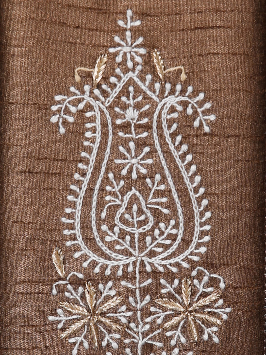 Ada Hand Embroidered Brown Silk Lucknowi Chikankari Mobile Cover With Zari Work 01A437627
