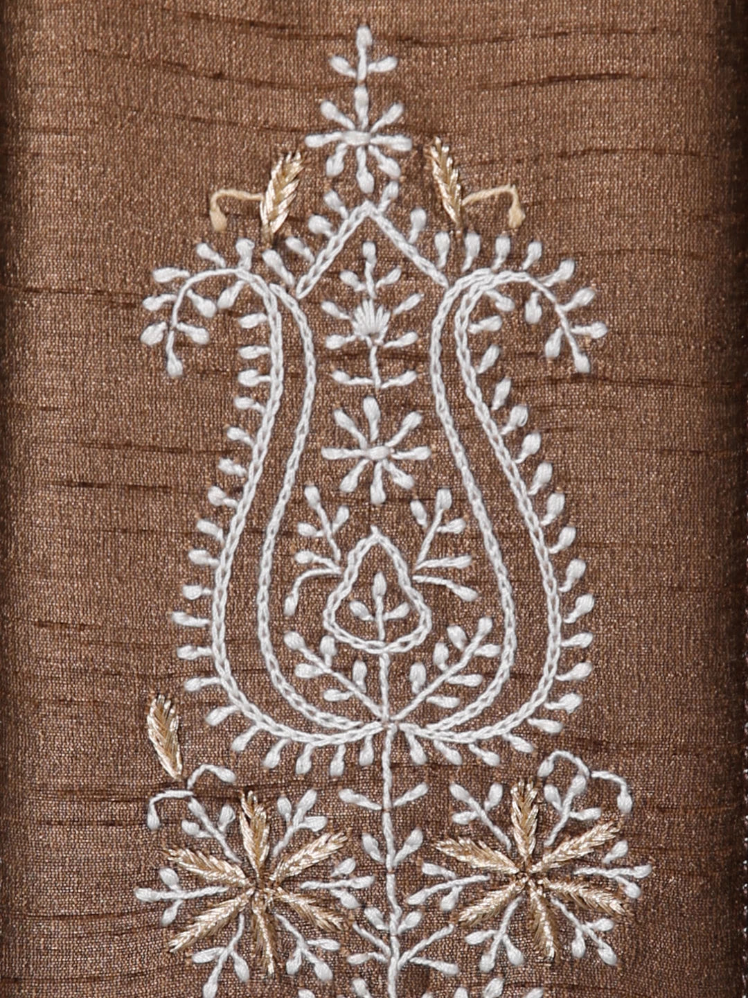 Ada Hand Embroidered Brown Silk Lucknowi Chikankari Mobile Cover With Zari Work 01A437627