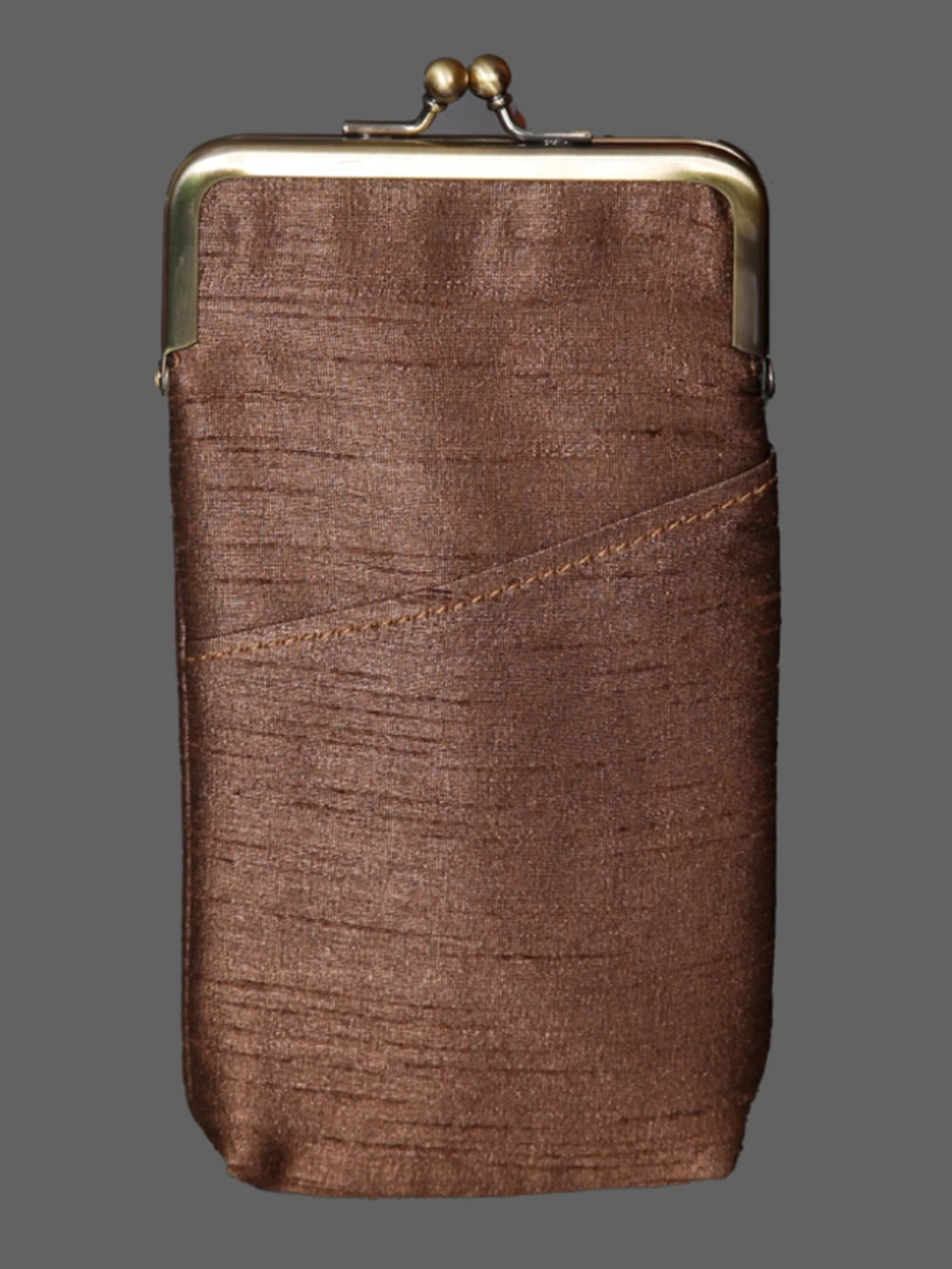 Ada Hand Embroidered Brown Silk Lucknowi Chikankari Mobile Cover With Zari Work 01A437546