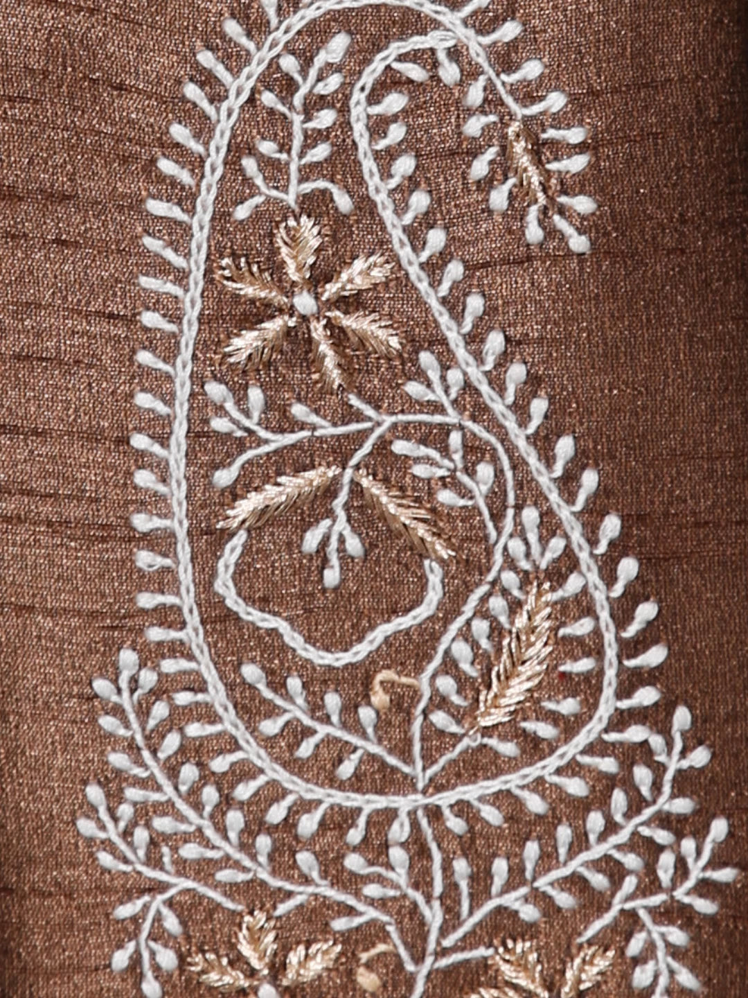 Ada Hand Embroidered Brown Silk Lucknowi Chikankari Mobile Cover With Zari Work 01A437546