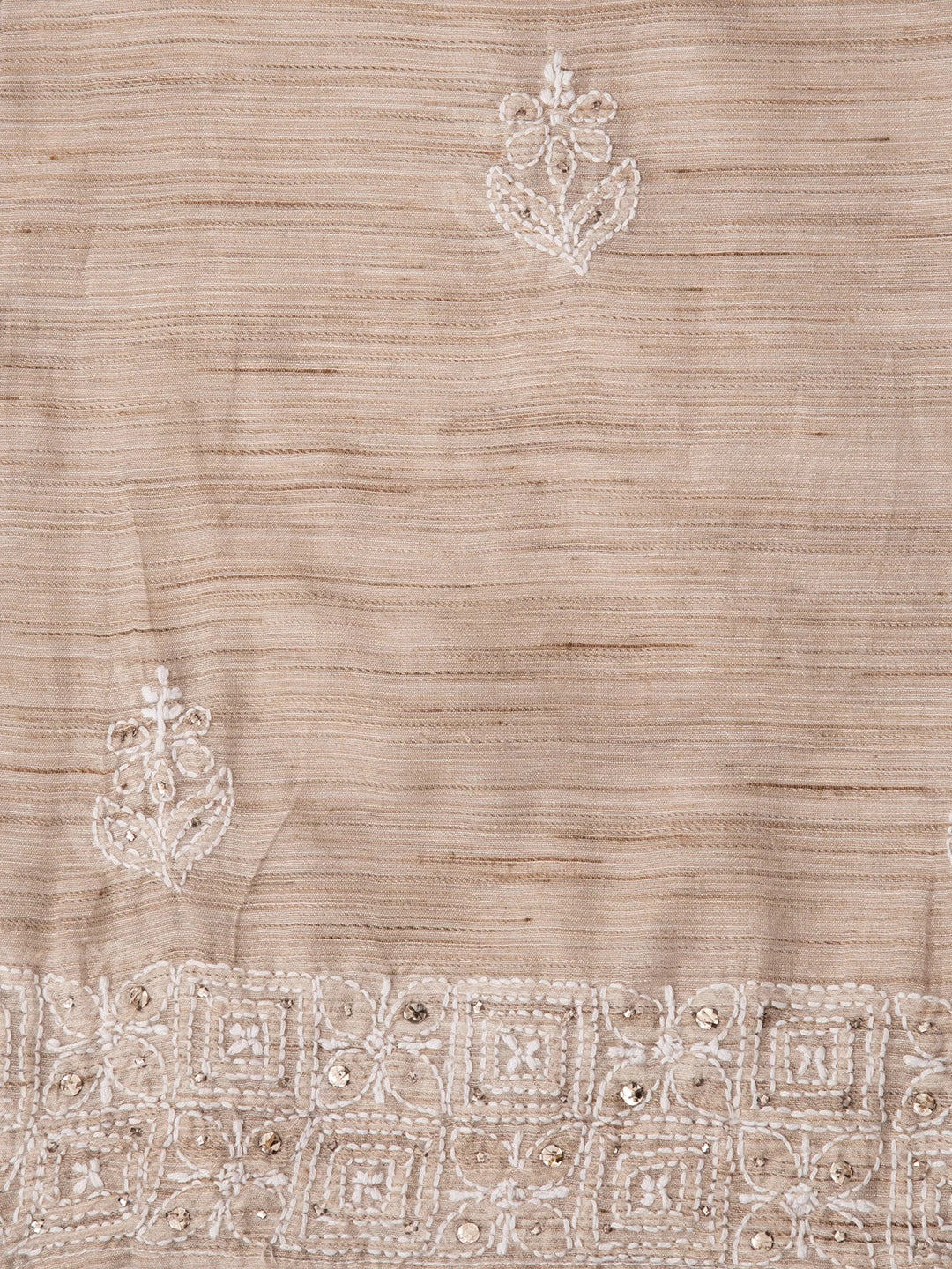 Ada Hand Embroidered Fawn Khadi Lucknowi Chikankari Semi-stitched Kurta Dupatta Set With Mukaish Work 01A316165