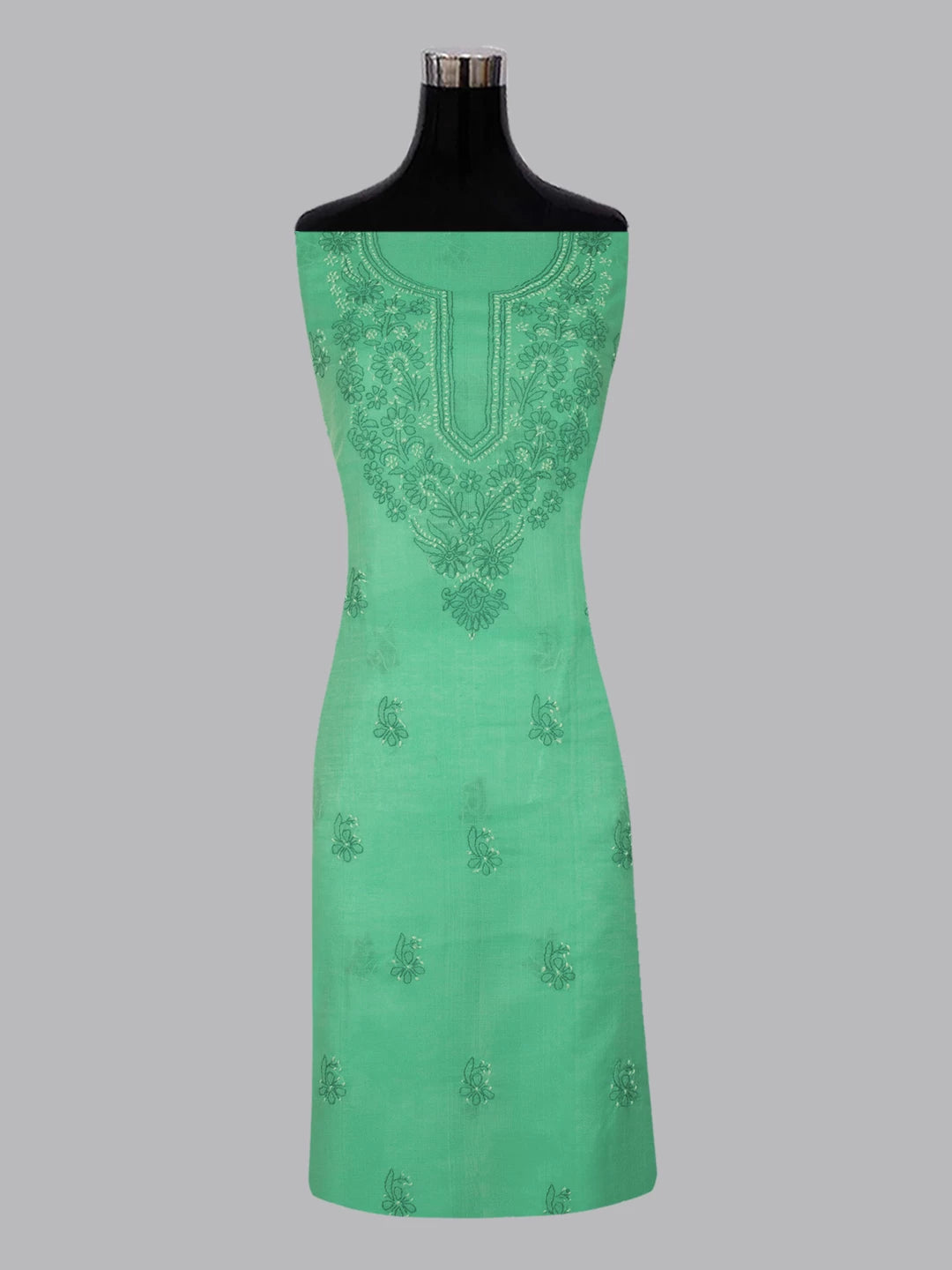 Ada Hand Embroidered Munsell Green Chanderi Lucknowi Chikankari unstitched Kurta Dupatta Set 01A384777