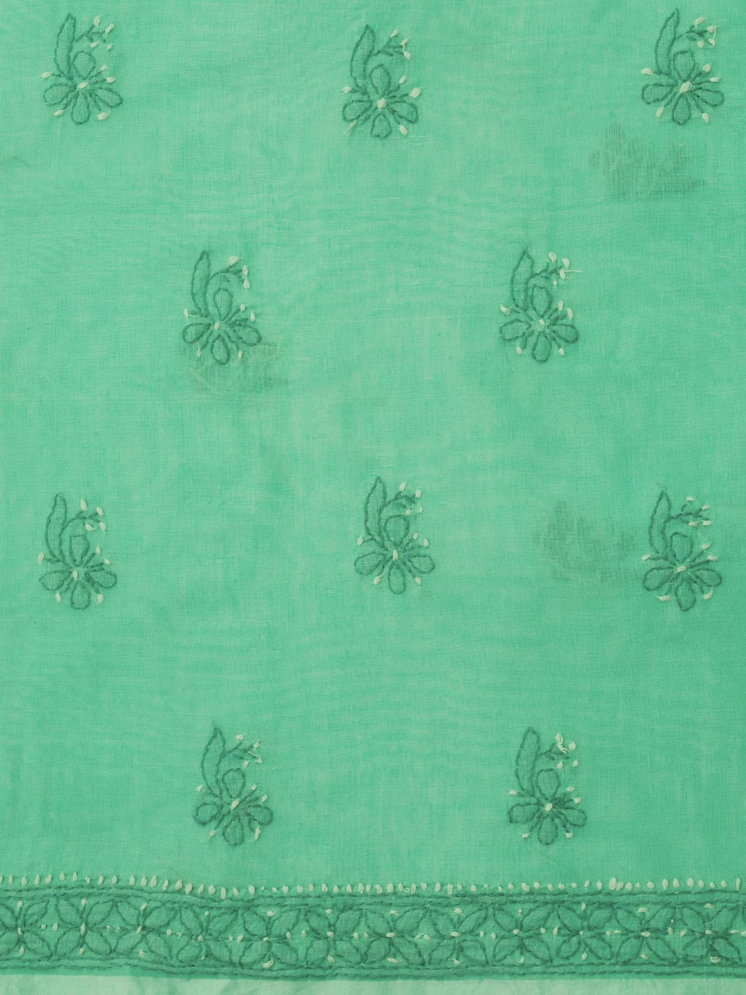 Ada Hand Embroidered Munsell Green Chanderi Lucknowi Chikankari unstitched Kurta Dupatta Set 01A384777