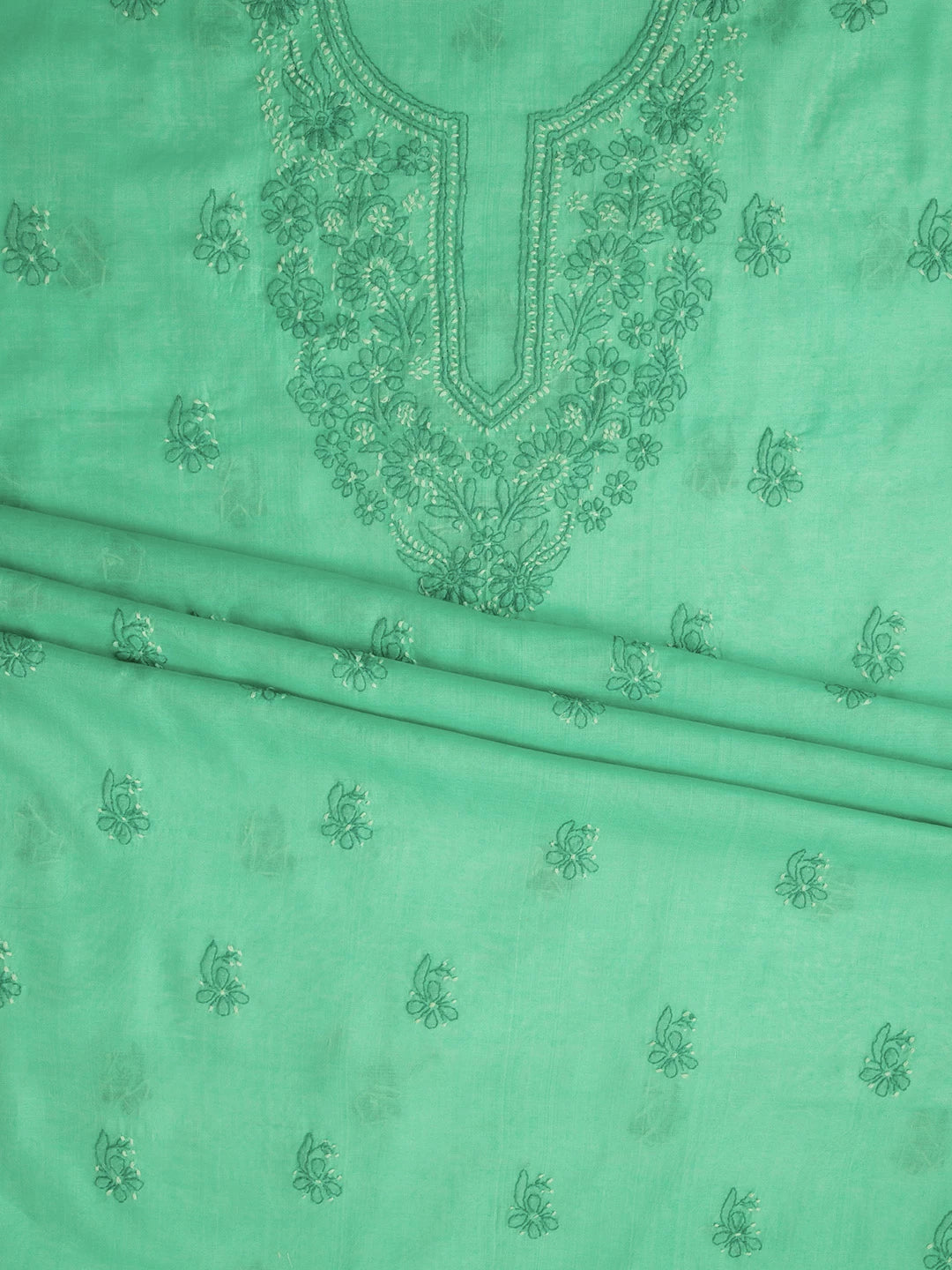 Ada Hand Embroidered Munsell Green Chanderi Lucknowi Chikankari unstitched Kurta Dupatta Set 01A384777