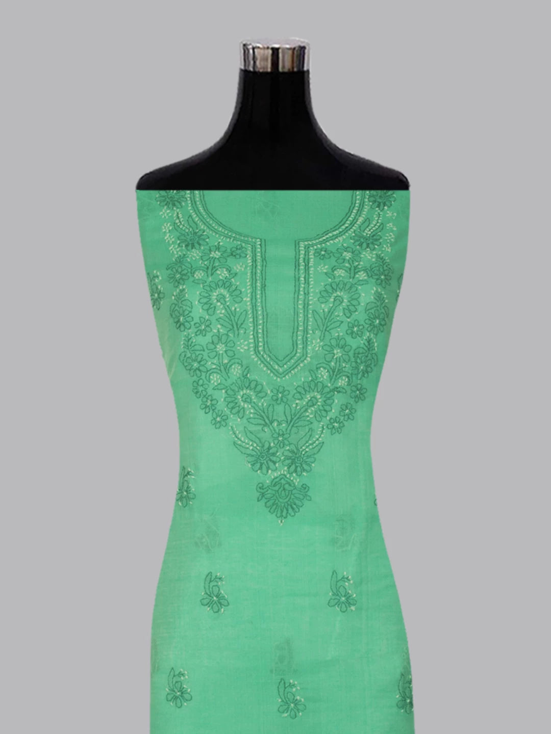 Ada Hand Embroidered Munsell Green Chanderi Lucknowi Chikankari unstitched Kurta Dupatta Set 01A384777