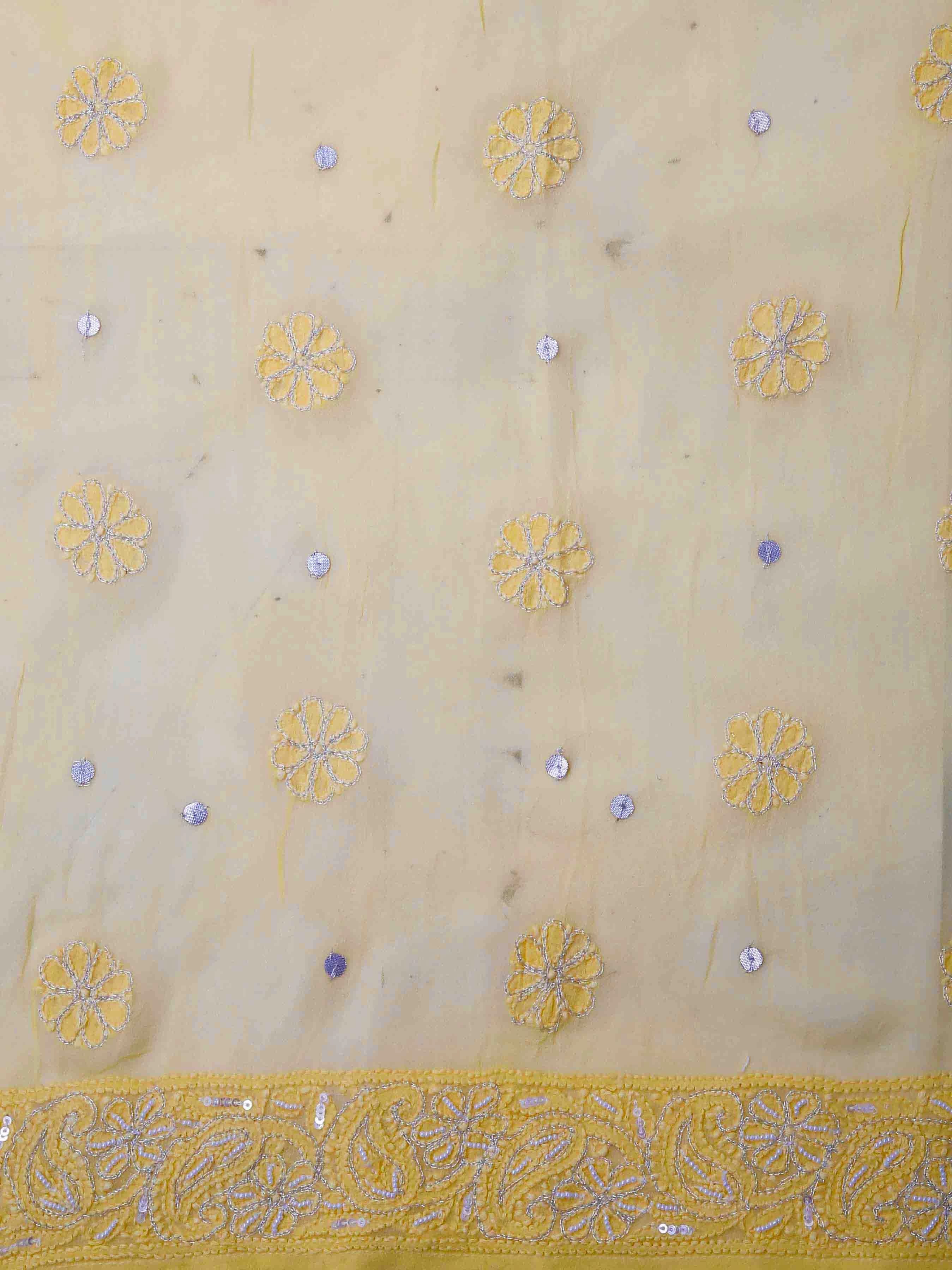 Ada Hand Embroidered Yellow Viscose Georgette Lucknowi Chikankari Semi-Stitched Anarkali Kurta Dupatta Set With Pearl Work 01A418604
