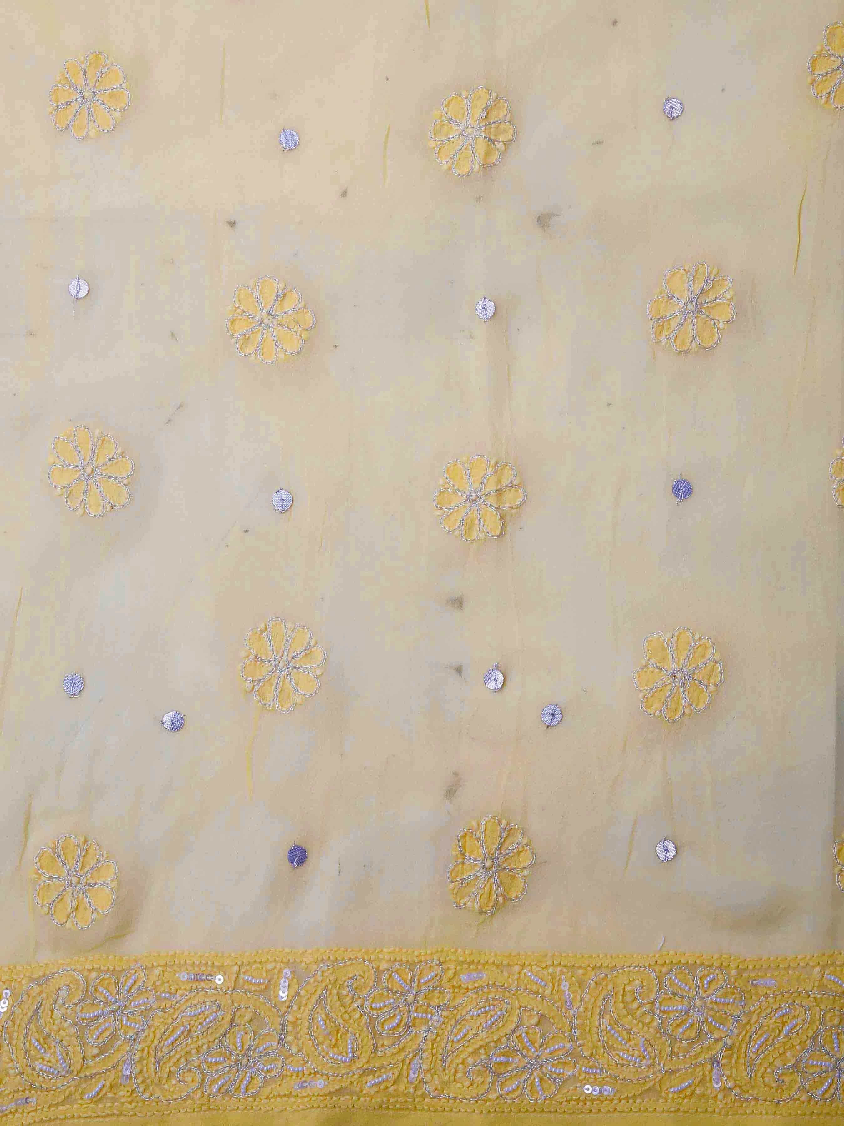 Ada Hand Embroidered Yellow Viscose Georgette Lucknowi Chikankari Semi-Stitched Anarkali Kurta Dupatta Set With Pearl Work 01A418604