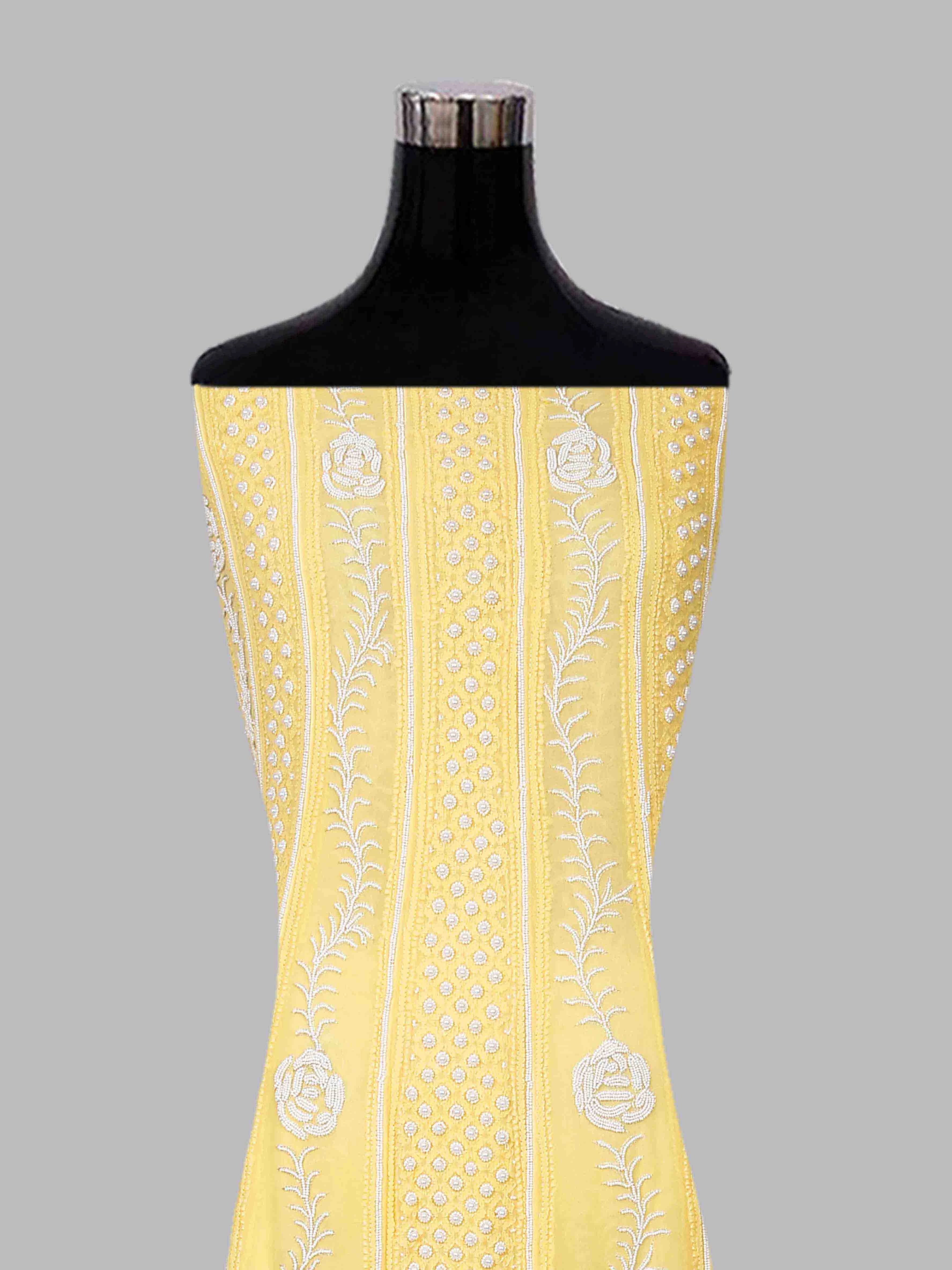 Ada Hand Embroidered Yellow Viscose Georgette Lucknowi Chikankari Semi-Stitched Anarkali Kurta Dupatta Set With Pearl Work 01A418604