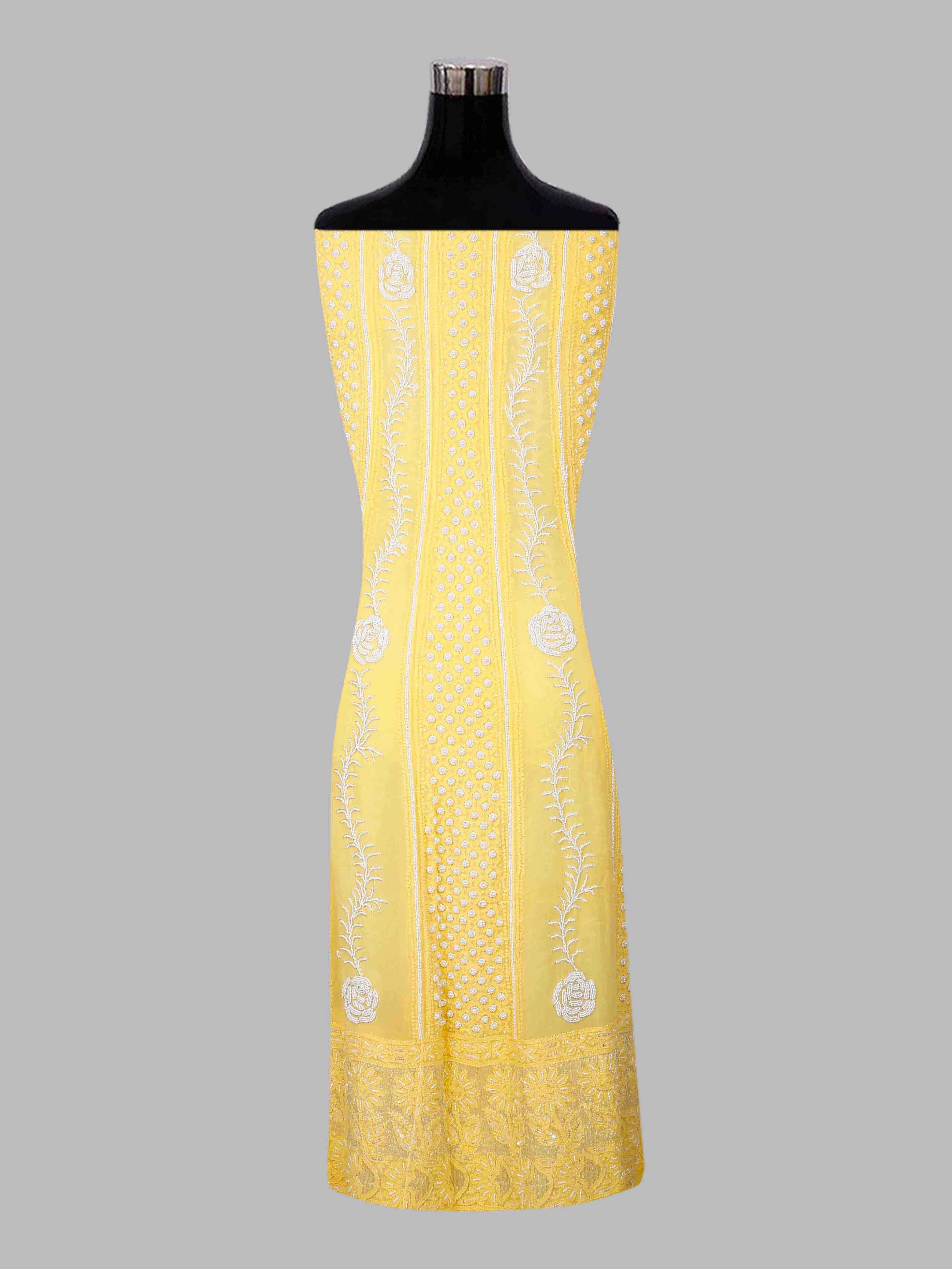 Ada Hand Embroidered Yellow Viscose Georgette Lucknowi Chikankari Semi-Stitched Anarkali Kurta Dupatta Set With Pearl Work 01A418604