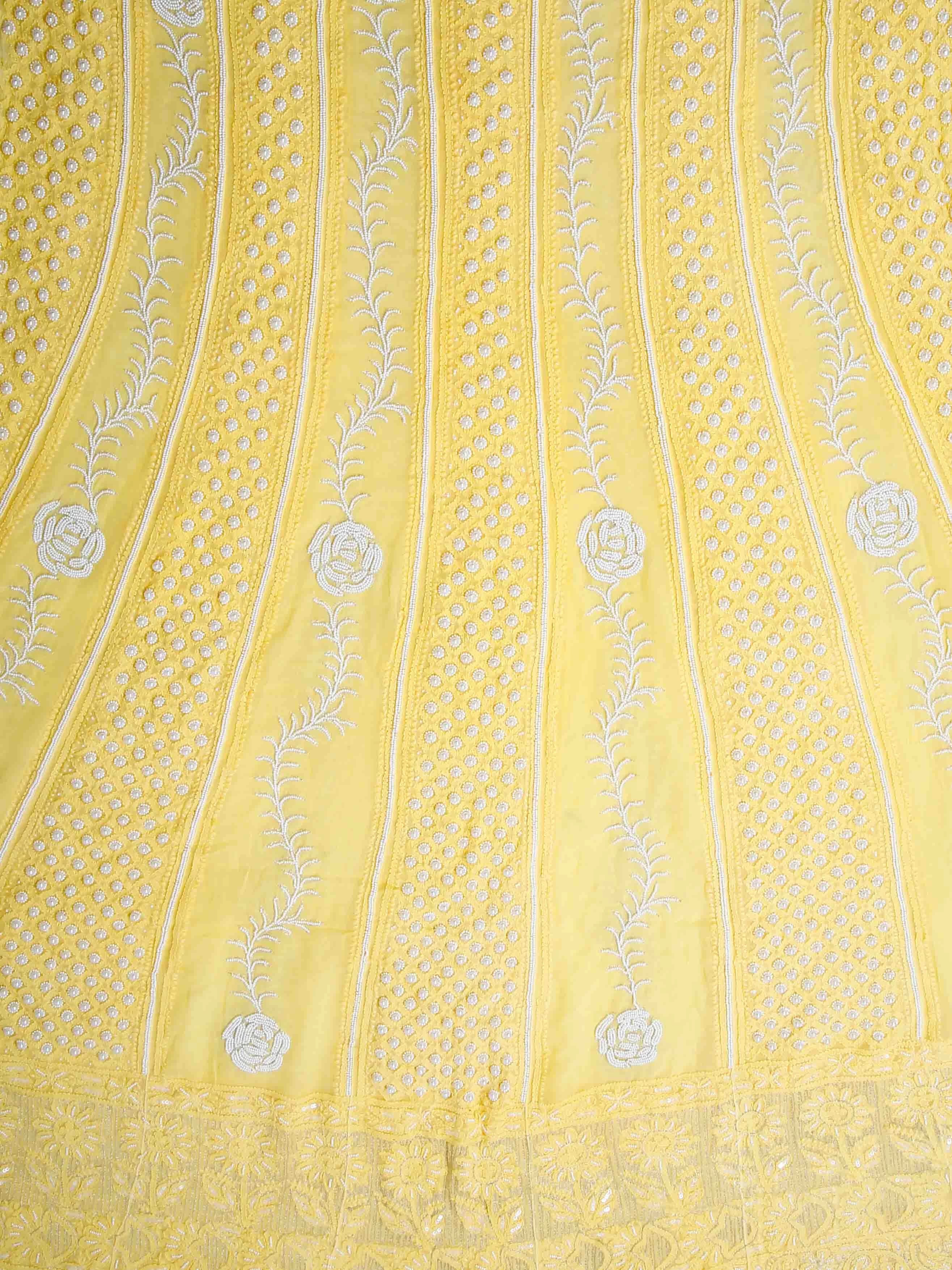 Ada Hand Embroidered Yellow Viscose Georgette Lucknowi Chikankari Semi-Stitched Anarkali Kurta Dupatta Set With Pearl Work 01A418604