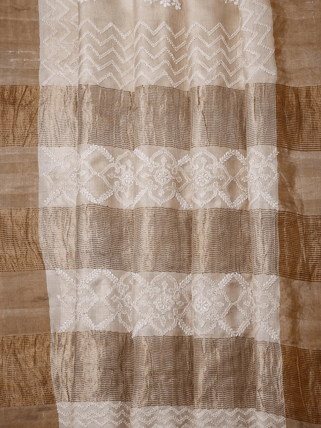 Ada Hand Embroidered Fawn Silk Lucknowi Chikankari Saree With Blouse 01A422202