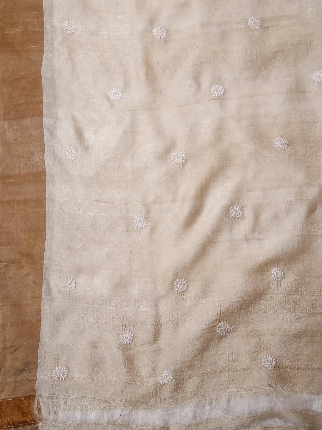 Ada Hand Embroidered Fawn Silk Lucknowi Chikankari Saree With Blouse 01A422202