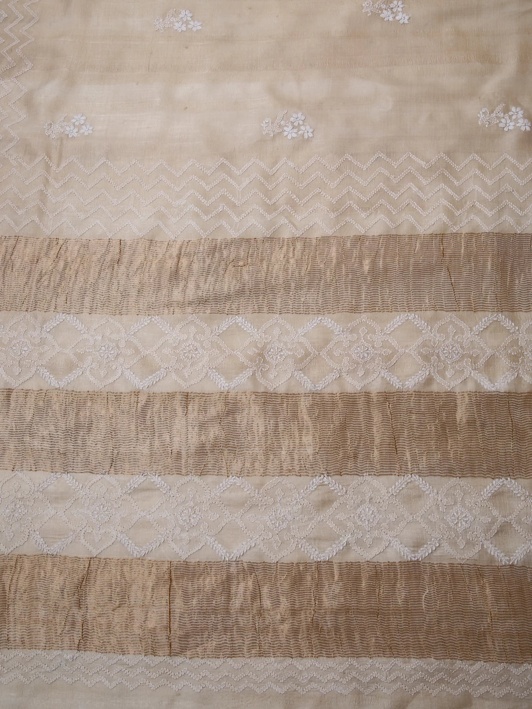 Ada Hand Embroidered Fawn Silk Lucknowi Chikankari Saree With Blouse 01A422202