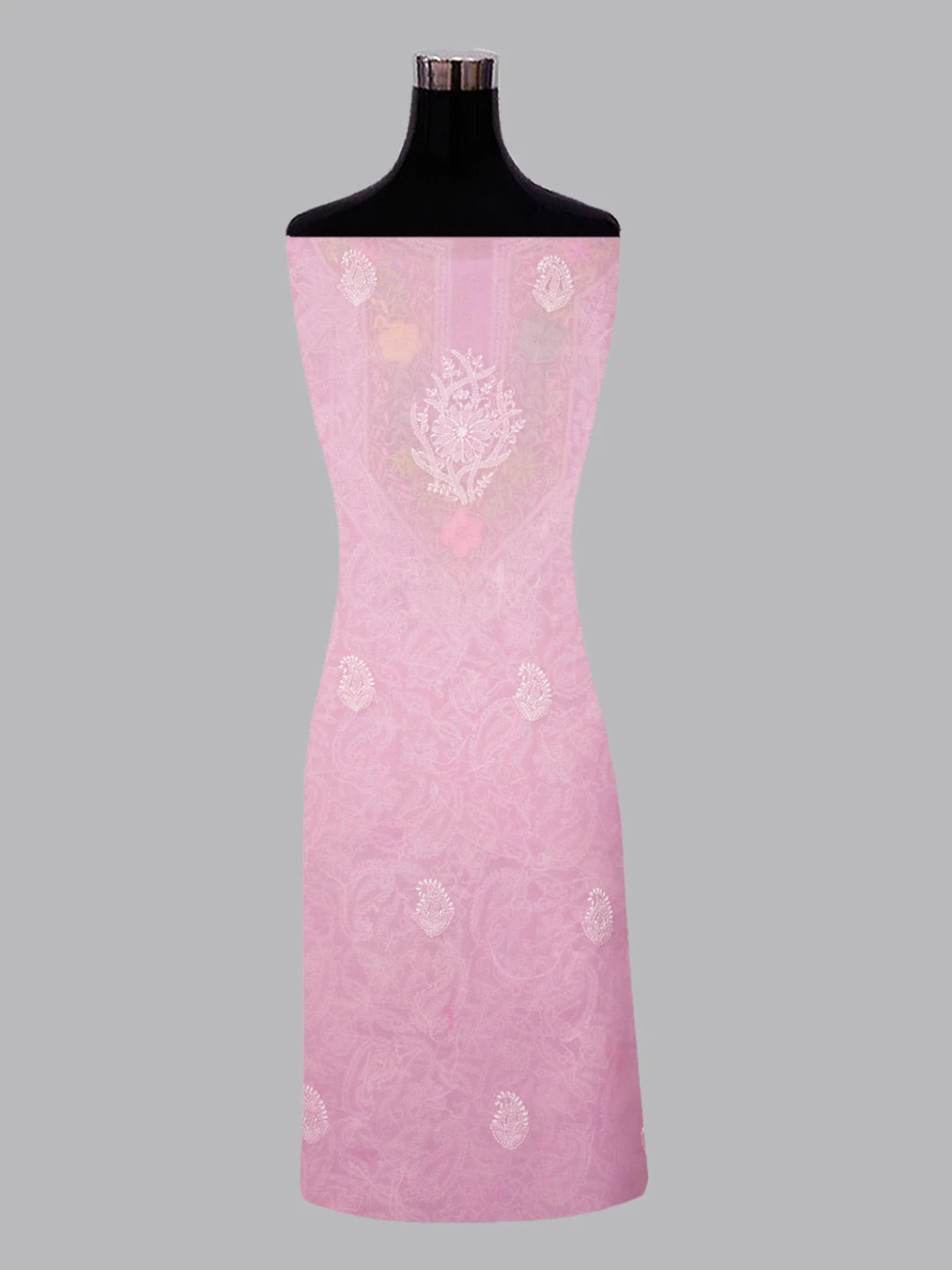 Ada Hand Embroidered Lilac Cotton Lucknowi Chikankari Unstitched Kurta Piece With Parsi Work 01A288154