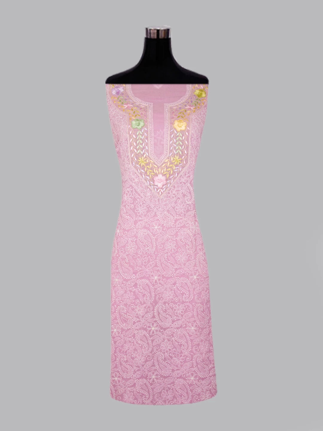 Ada Hand Embroidered Lilac Cotton Lucknowi Chikankari Unstitched Kurta Piece With Parsi Work 01A288154