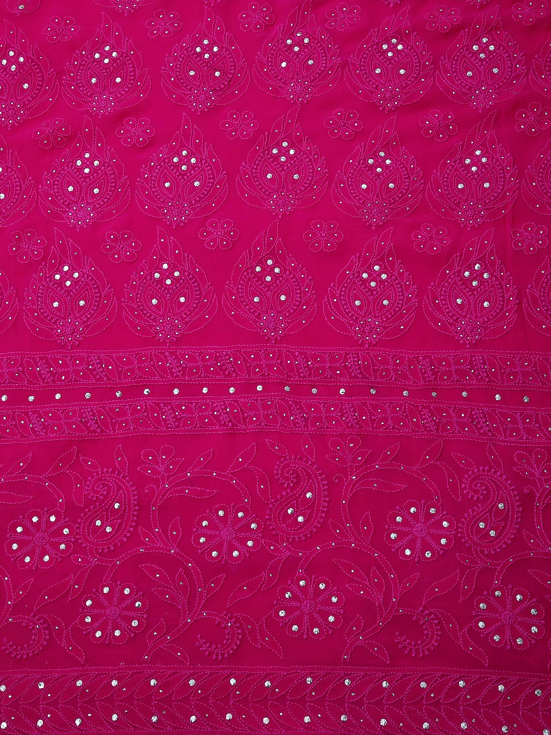 Ada Hand Embroidered Magenta Georgette Lucknowi Chikankari Saree/Blouse With Muqaish Work 01A405273