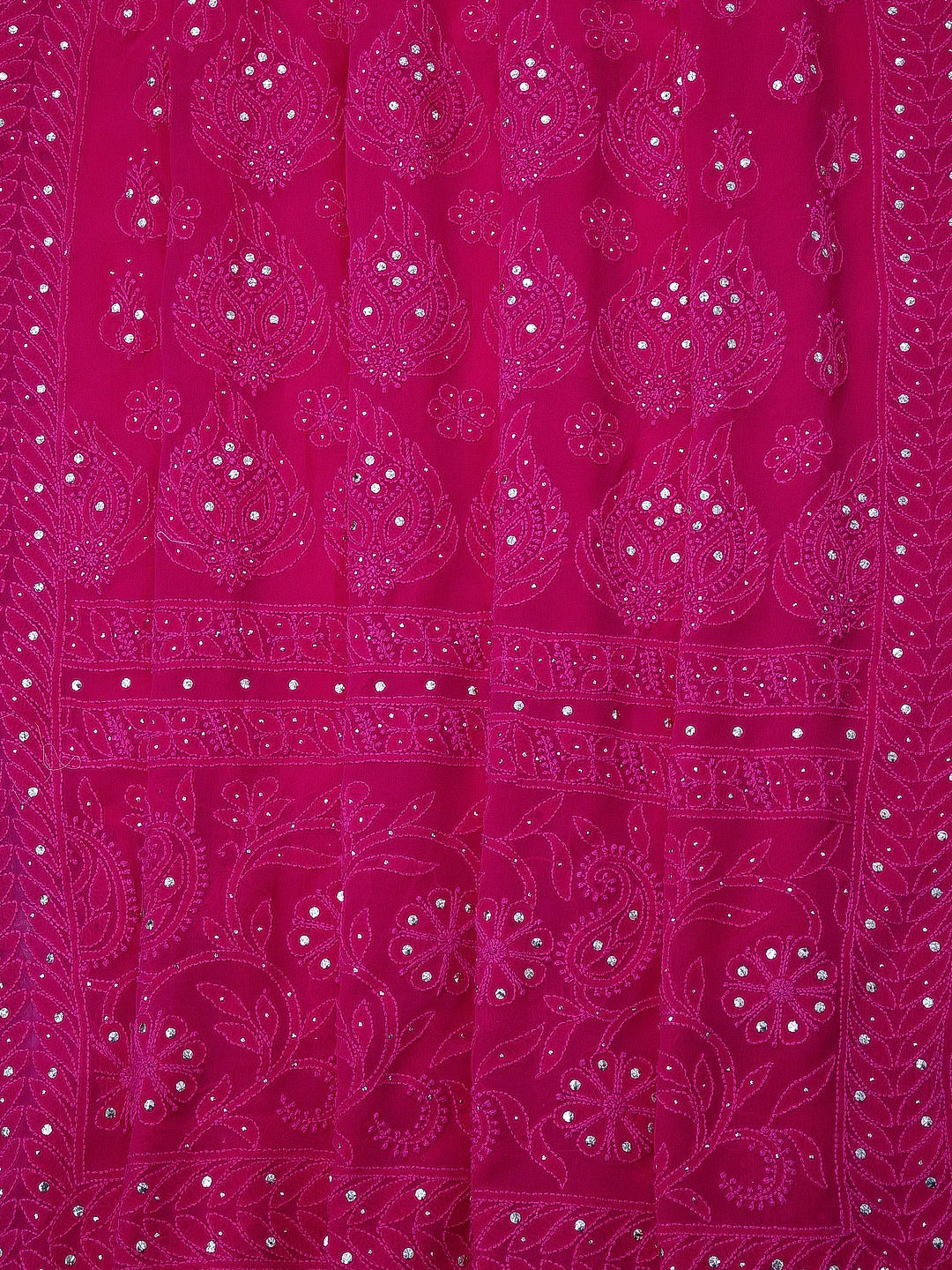 Ada Hand Embroidered Magenta Georgette Lucknowi Chikankari Saree/Blouse With Muqaish Work 01A405273