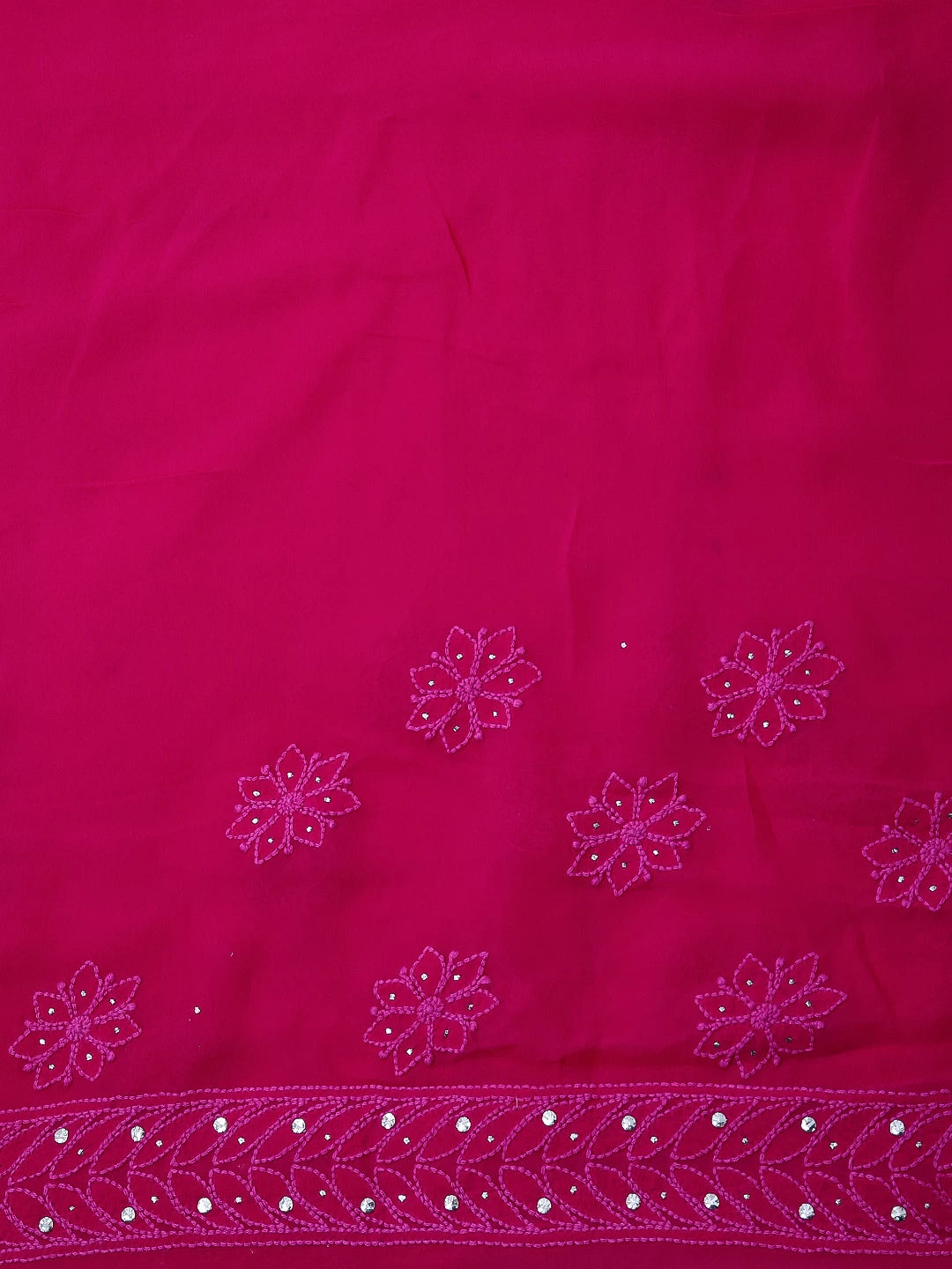 Ada Hand Embroidered Magenta Georgette Lucknowi Chikankari Saree/Blouse With Muqaish Work 01A405273