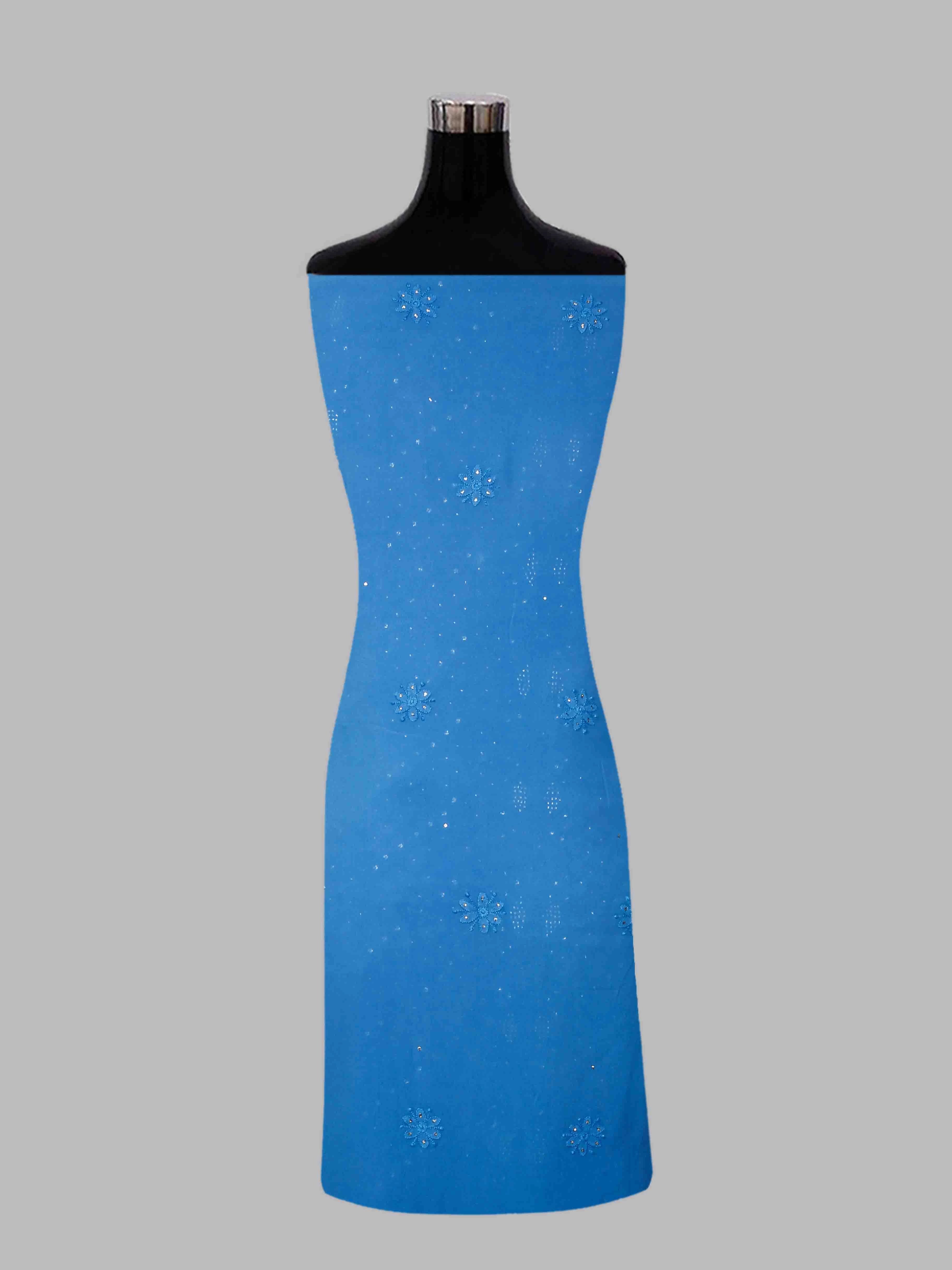 Ada Hand Embroidered Azure Blue Viscose Georgette Lucknowi Chikankari Unstitched Kurta Dupatta Set With Mukaish Work 01A347044