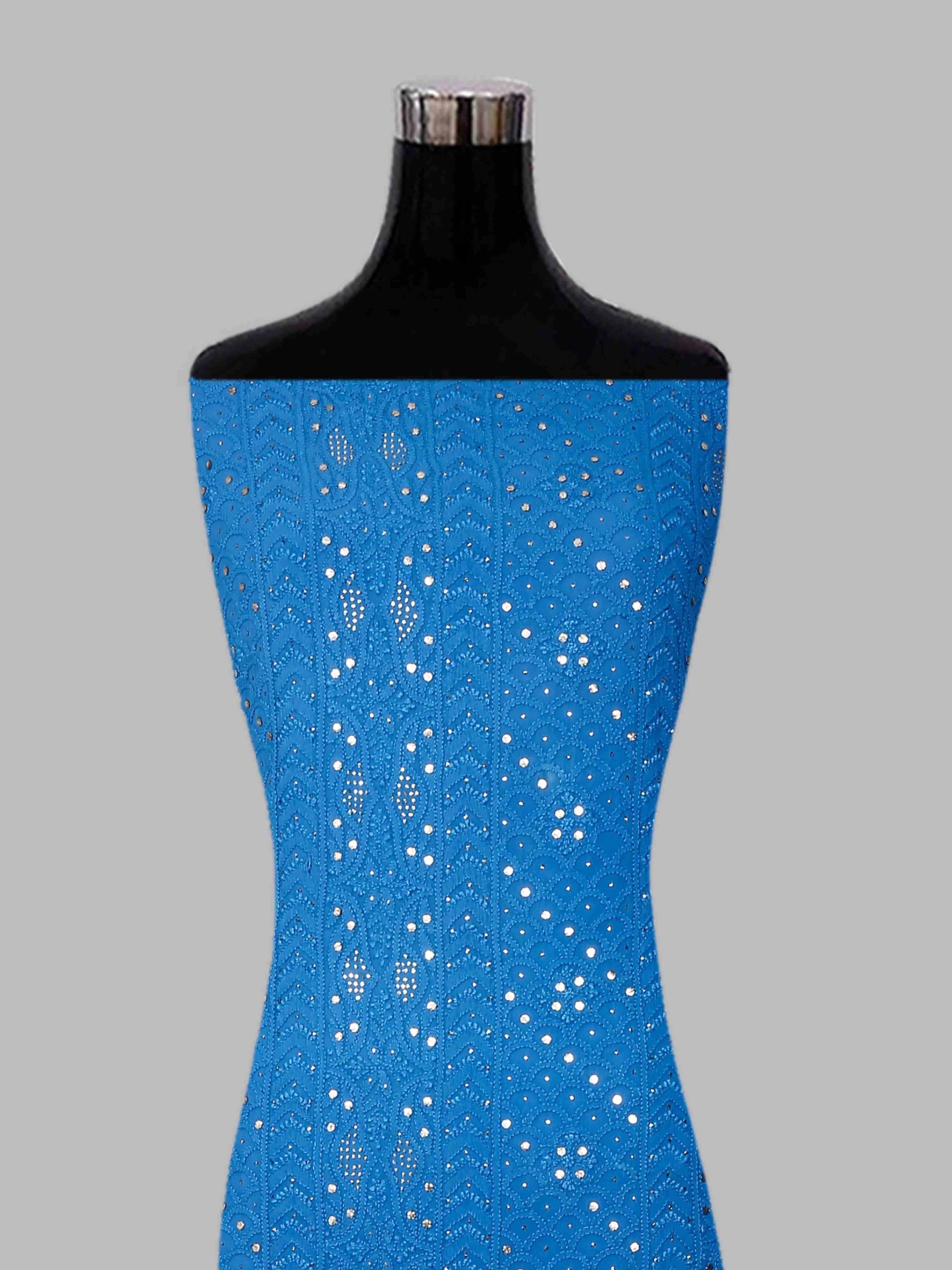 Ada Hand Embroidered Azure Blue Viscose Georgette Lucknowi Chikankari Unstitched Kurta Dupatta Set With Mukaish Work 01A347044