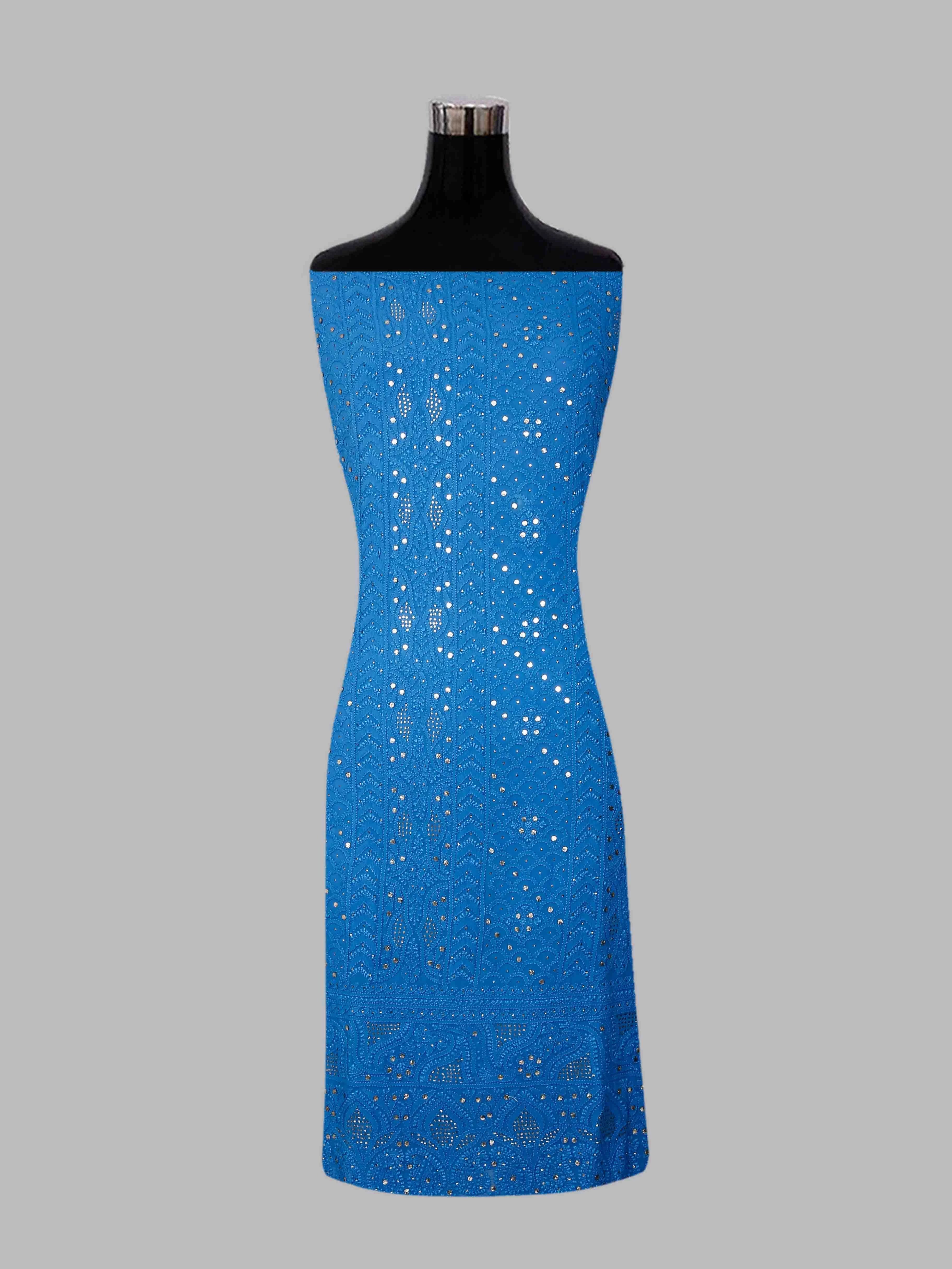 Ada Hand Embroidered Azure Blue Viscose Georgette Lucknowi Chikankari Unstitched Kurta Dupatta Set With Mukaish Work 01A347044