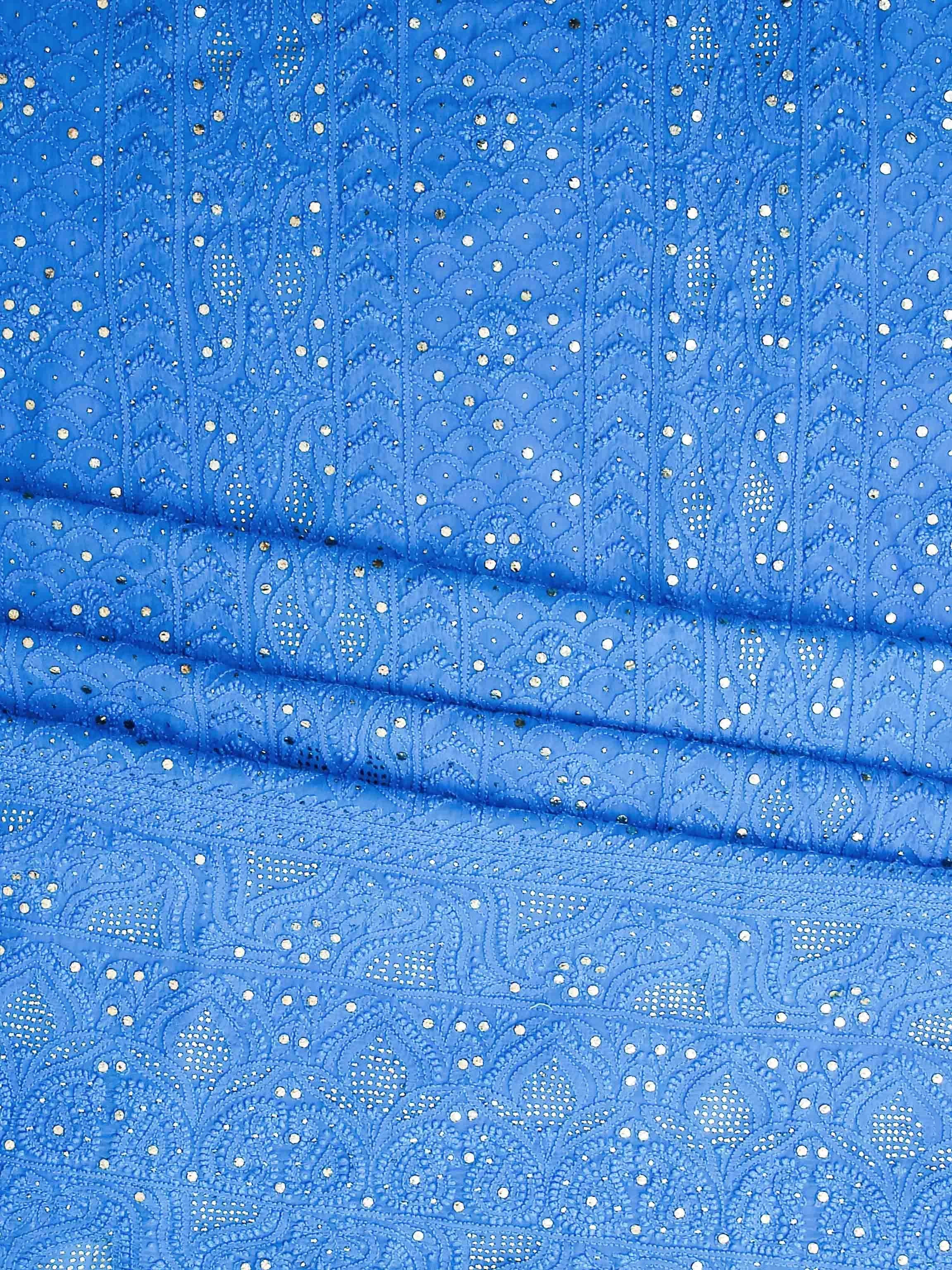 Ada Hand Embroidered Azure Blue Viscose Georgette Lucknowi Chikankari Unstitched Kurta Dupatta Set With Mukaish Work 01A347044
