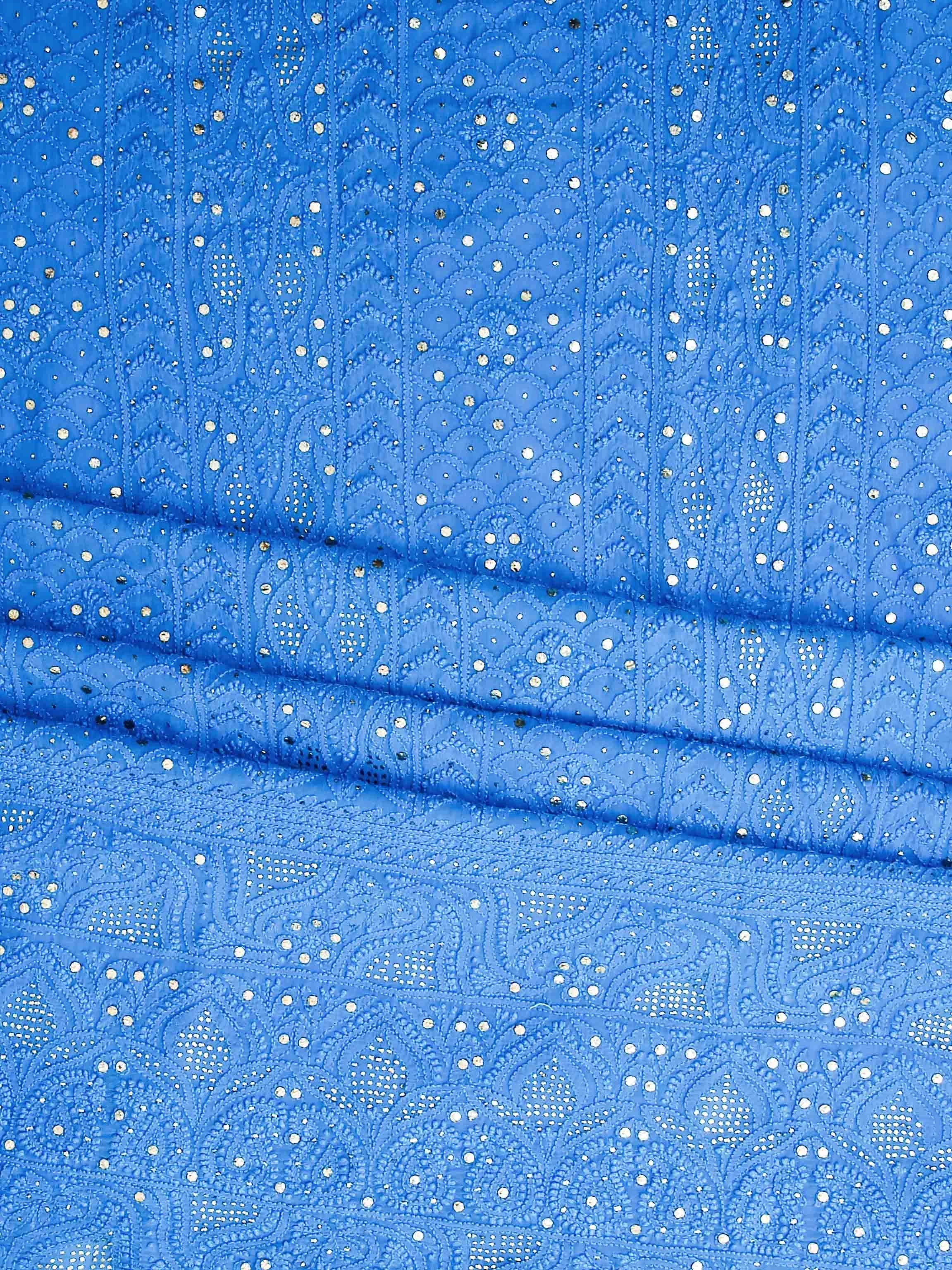 Ada Hand Embroidered Azure Blue Viscose Georgette Lucknowi Chikankari Unstitched Kurta Dupatta Set With Mukaish Work 01A347044