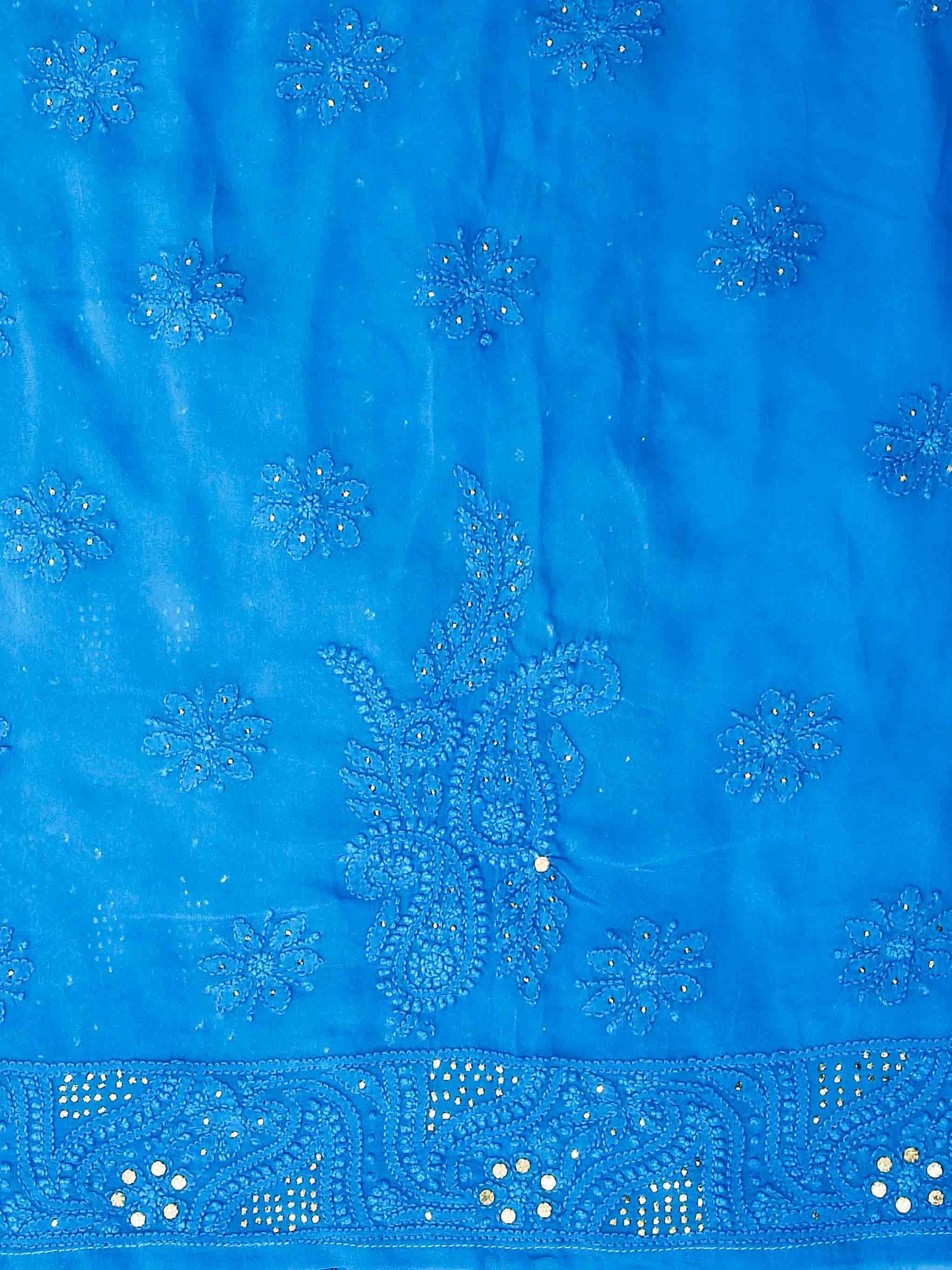 Ada Hand Embroidered Azure Blue Viscose Georgette Lucknowi Chikankari Unstitched Kurta Dupatta Set With Mukaish Work 01A347044