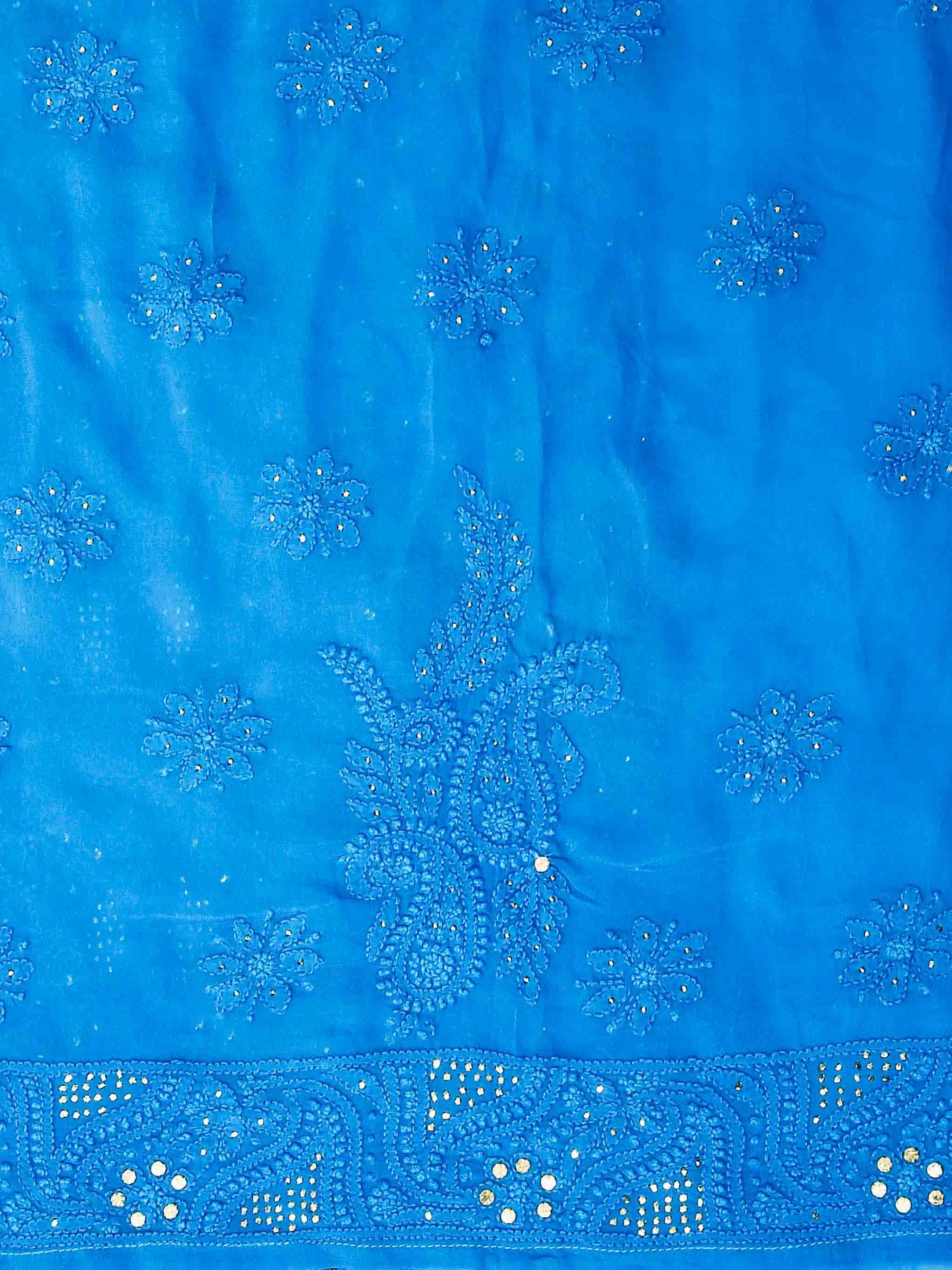 Ada Hand Embroidered Azure Blue Viscose Georgette Lucknowi Chikankari Unstitched Kurta Dupatta Set With Mukaish Work 01A347044