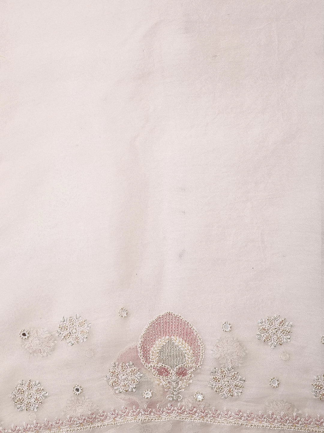 Ada Hand Embroidered Dove White Organza Lucknowi Chikankari Saree With Blouse 01A412675