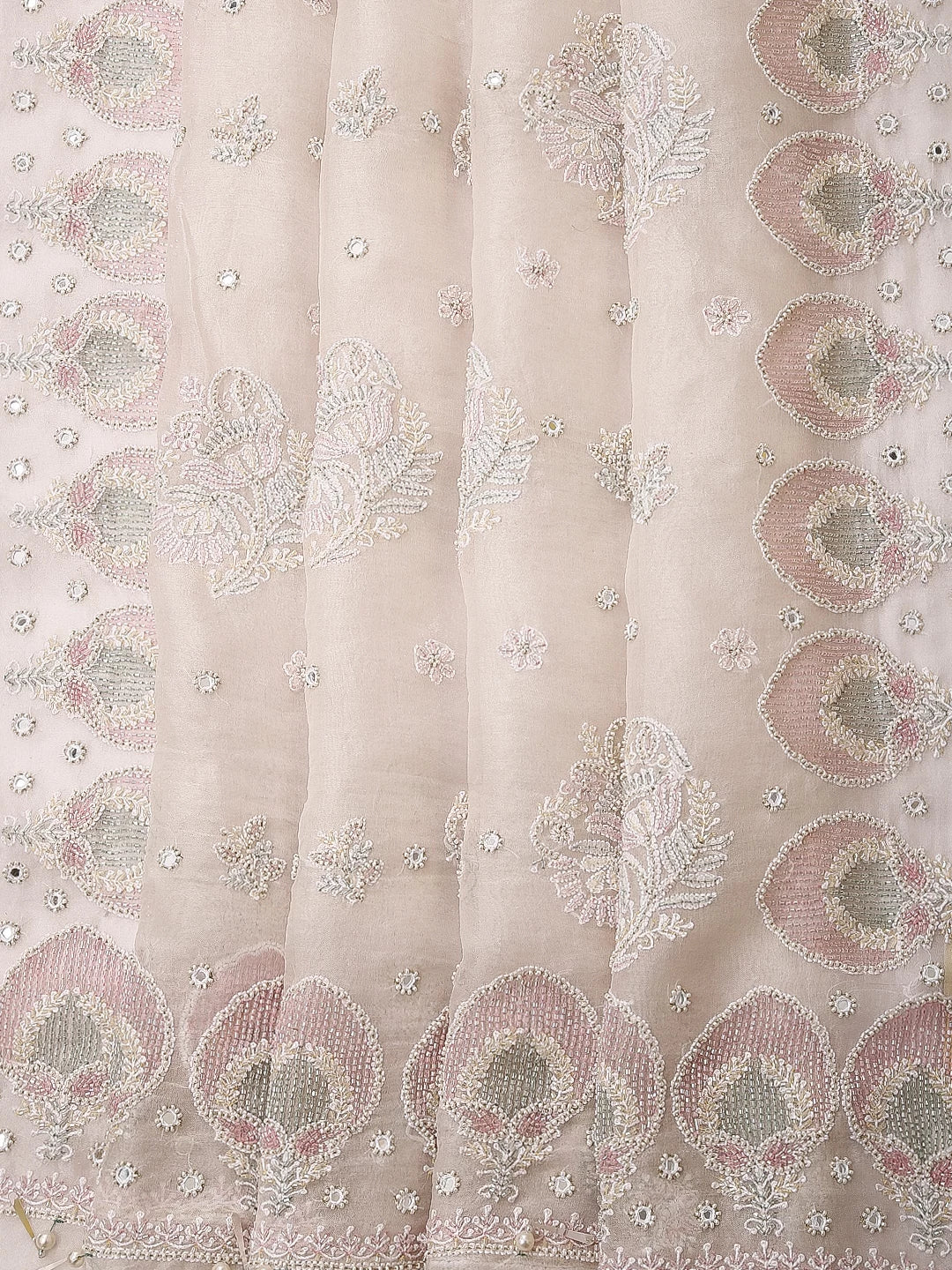 Ada Hand Embroidered Dove White Organza Lucknowi Chikankari Saree With Blouse 01A412675