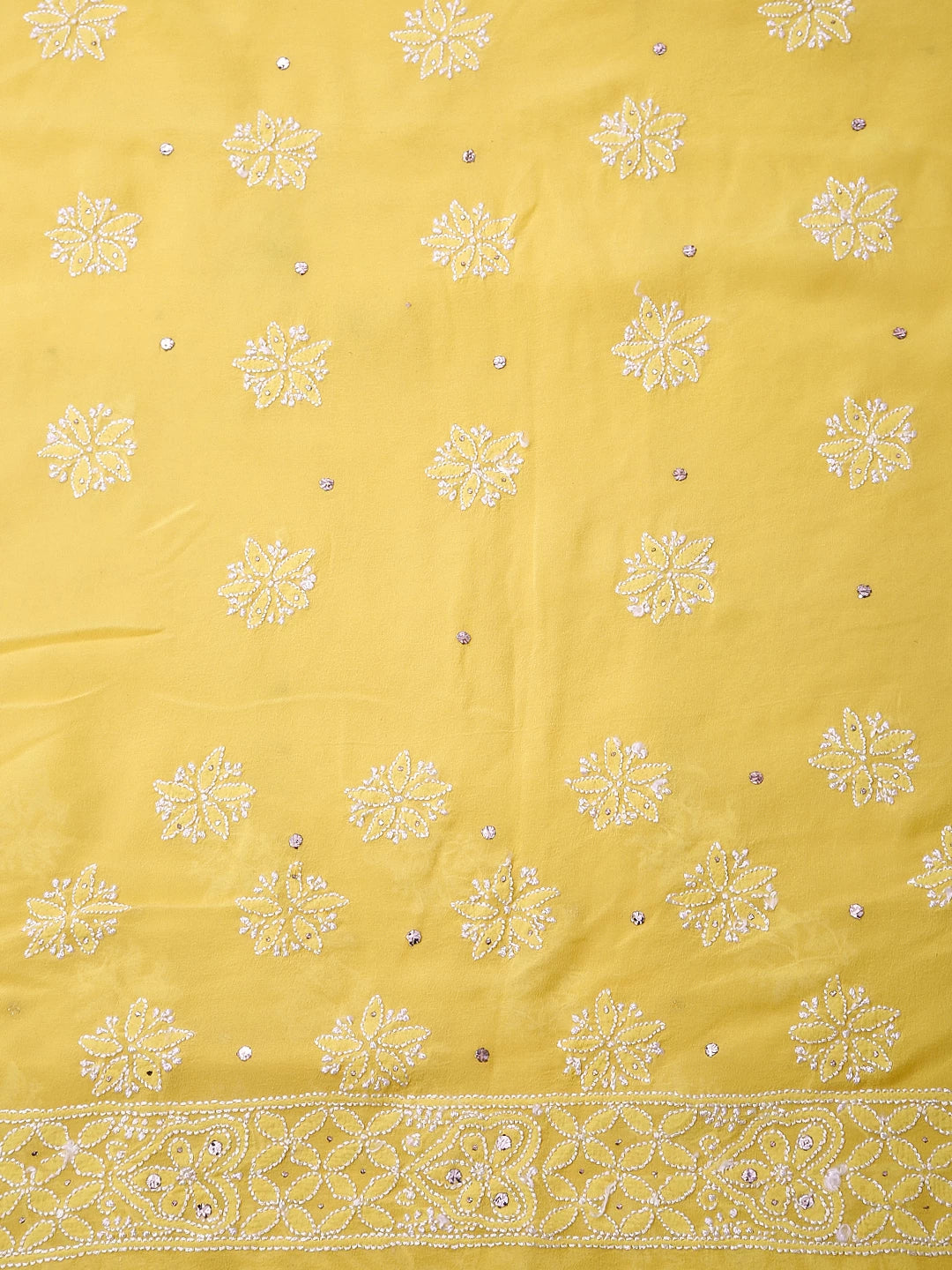 Ada Hand Embroidered Yellow Ombre Shade Pure Georgette Lucknowi Chikankari Saree/Blouse With Muqaish Work 01A286532