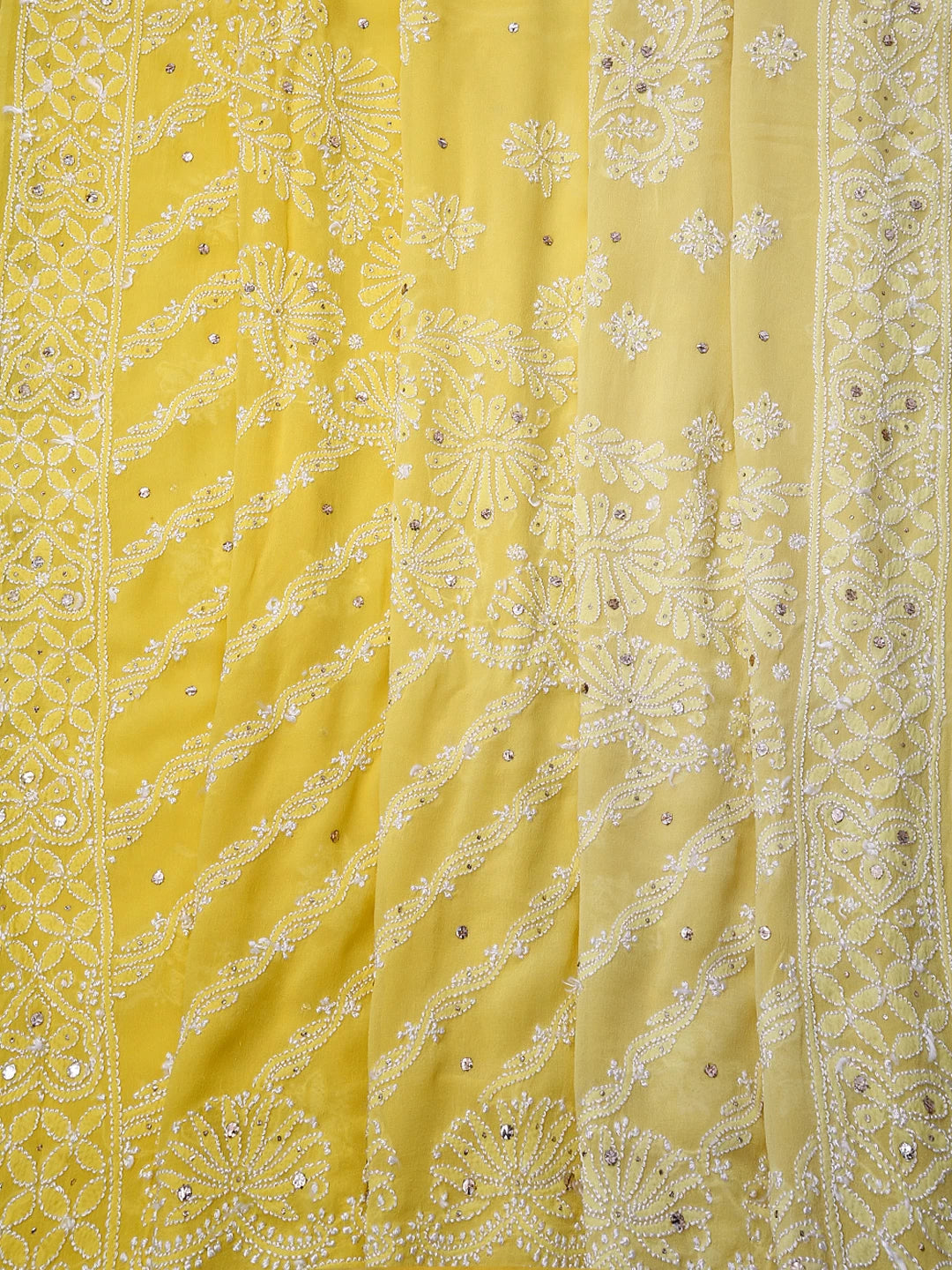 Ada Hand Embroidered Yellow Ombre Shade Pure Georgette Lucknowi Chikankari Saree/Blouse With Muqaish Work 01A286532