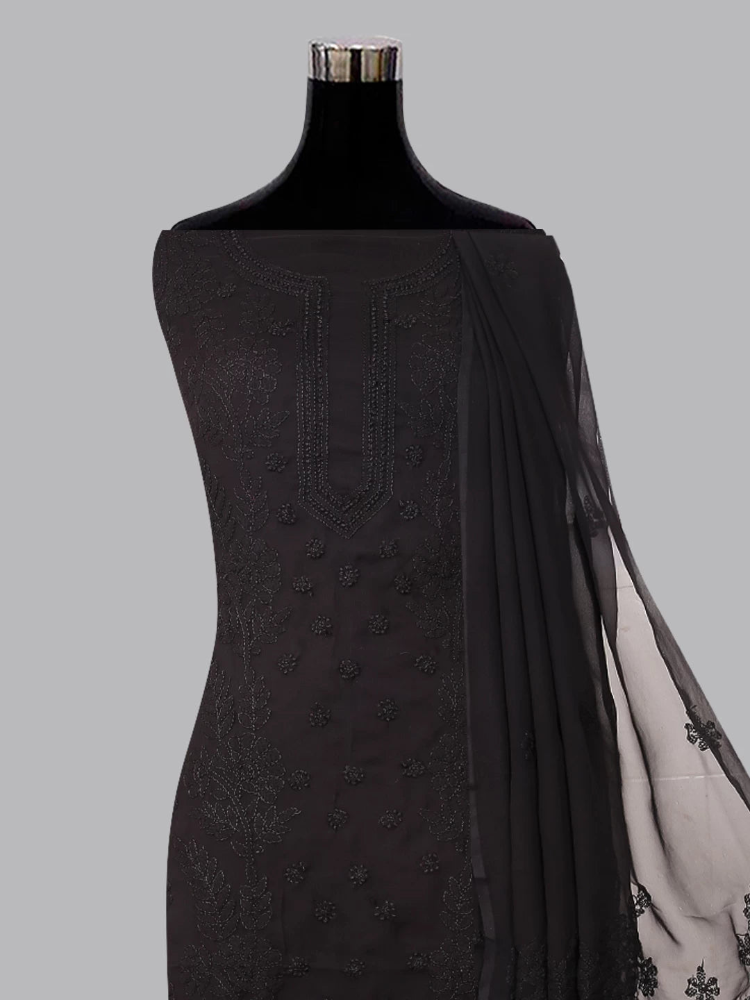 Ada Hand Embroidered Black Georgette Lucknowi Chikankari Unstitched Suit Piece A211281