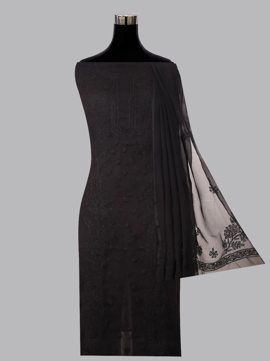 Ada Hand Embroidered Black Georgette Lucknowi Chikankari Unstitched Suit Piece A211281