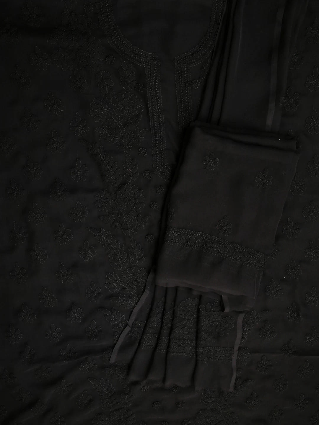 Ada Hand Embroidered Black Georgette Lucknowi Chikankari Unstitched Suit Piece A211281