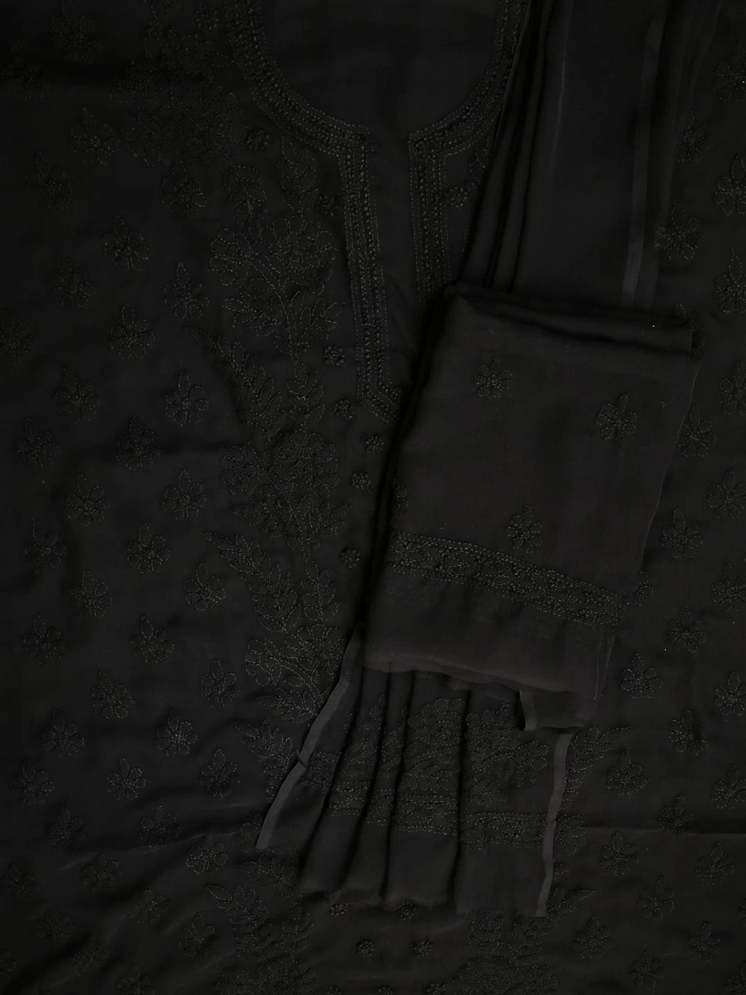 Ada Hand Embroidered Black Georgette Lucknowi Chikankari Unstitched Suit Piece A211281