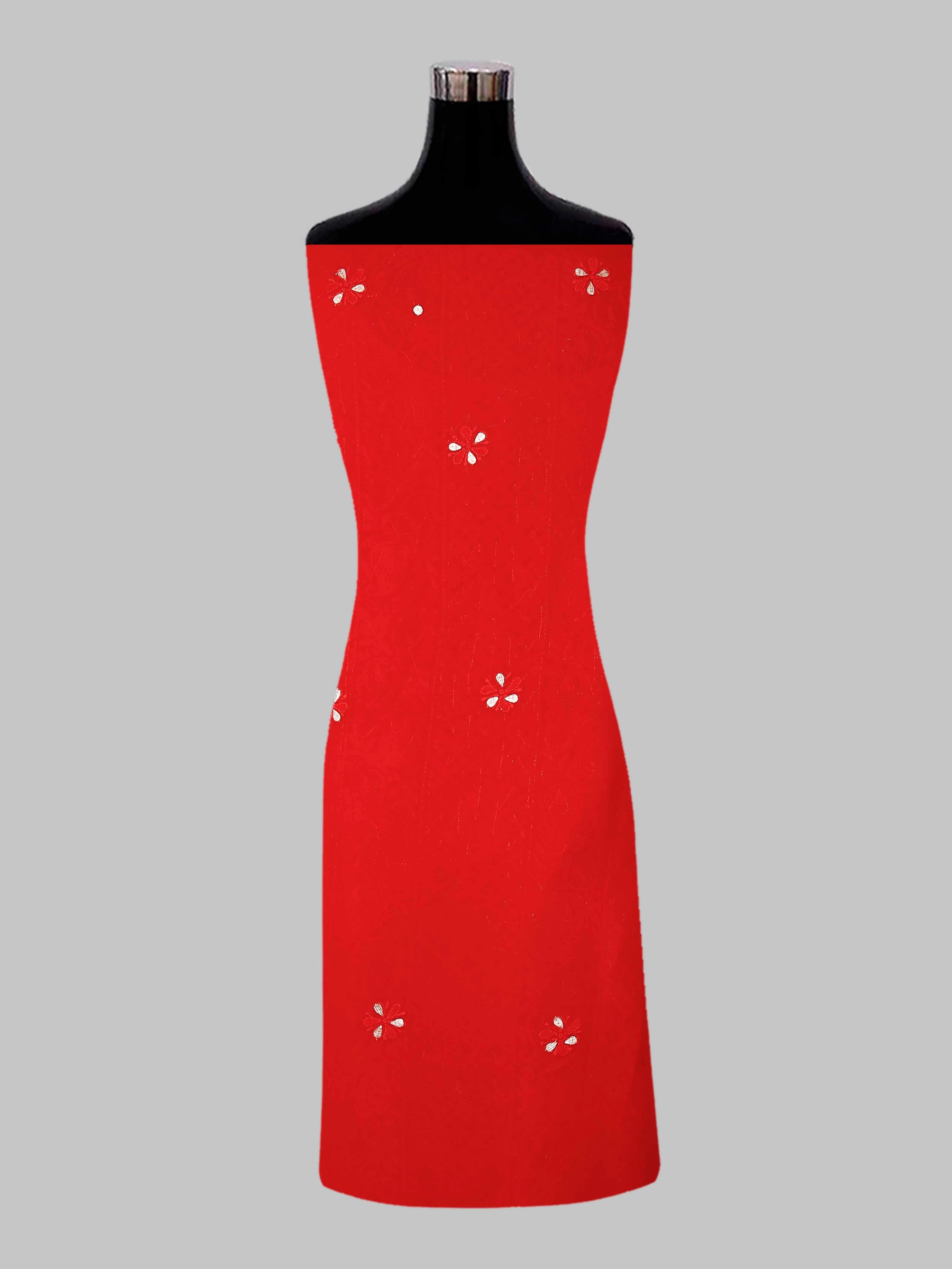 Ada Hand Embroidered Red Georgette Lucknowi Chikankari Unstitched Kurta Dupatta Set With Zari Work 01A404845