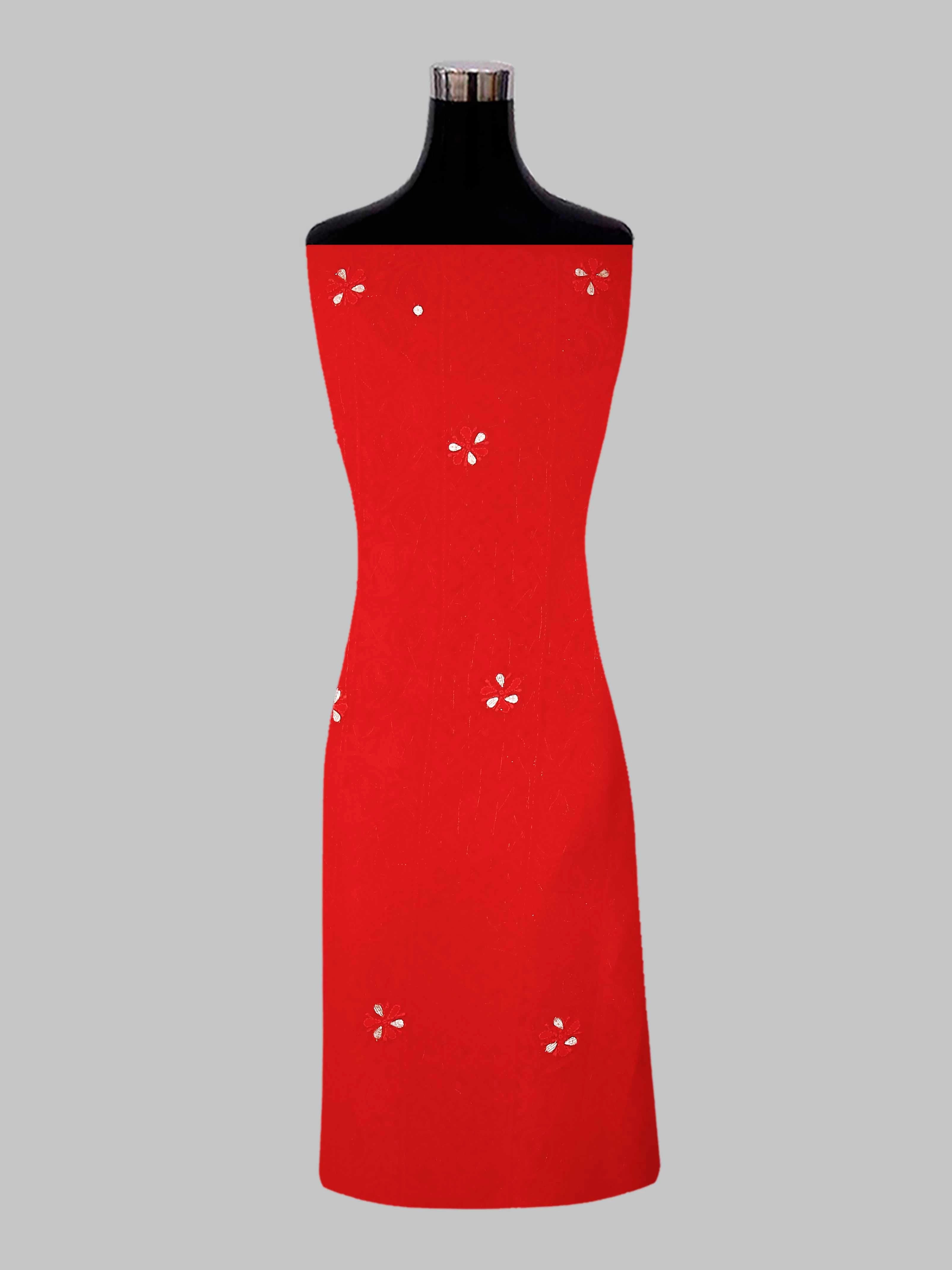 Ada Hand Embroidered Red Georgette Lucknowi Chikankari Unstitched Kurta Dupatta Set With Zari Work 01A404845