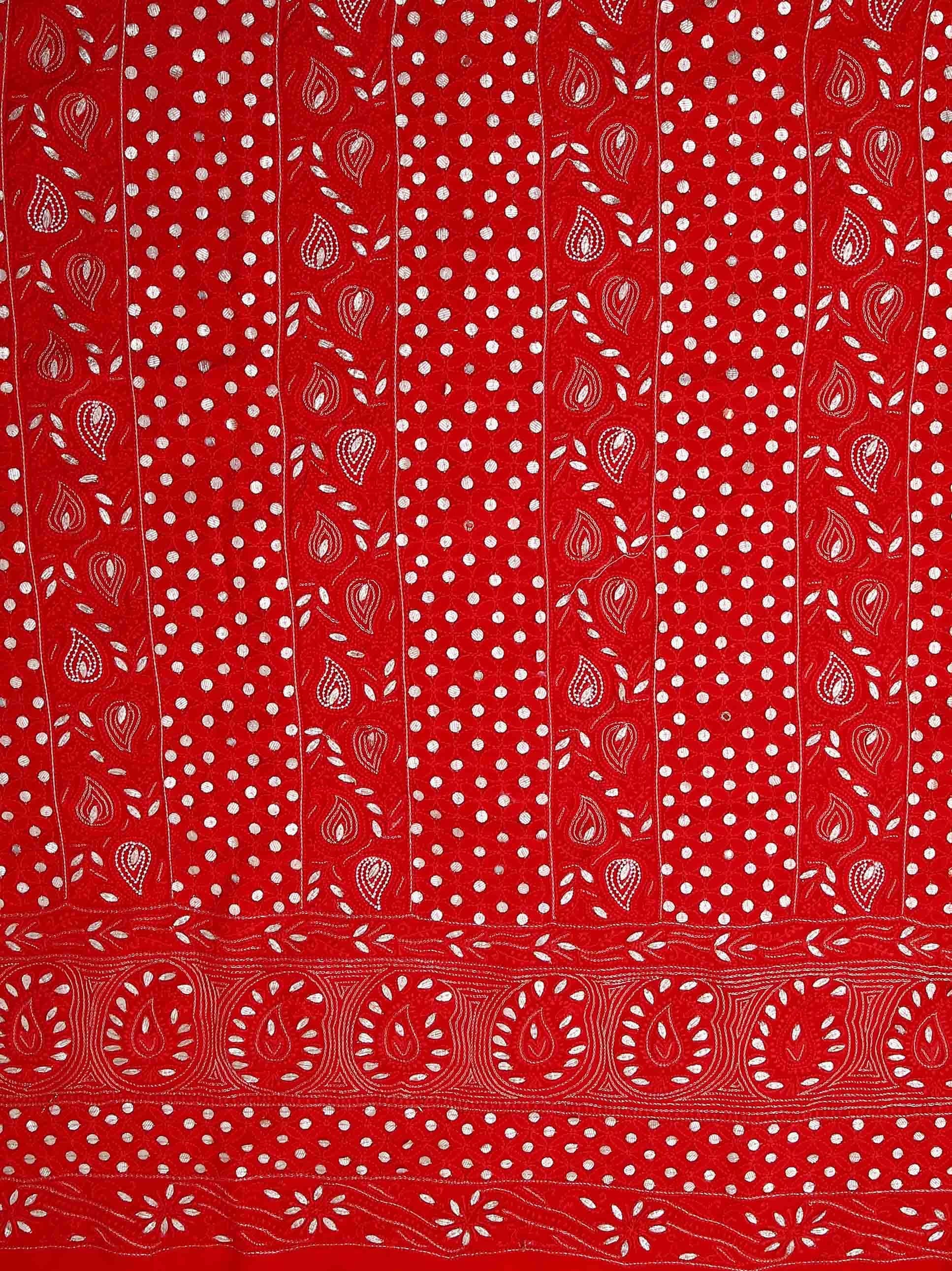 Ada Hand Embroidered Red Georgette Lucknowi Chikankari Unstitched Kurta Dupatta Set With Zari Work 01A404845