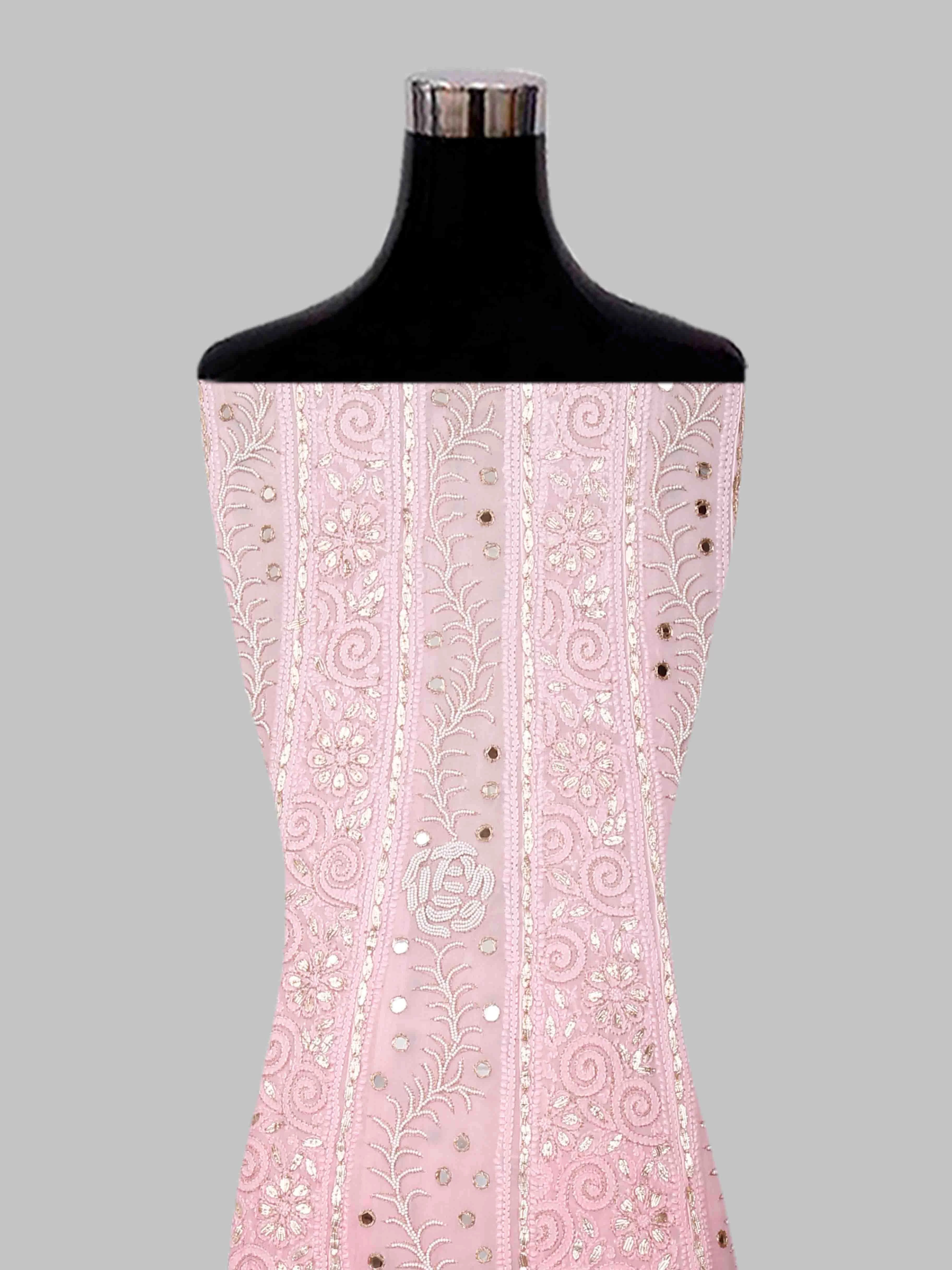Ada Hand Embroidered Ombre Shade Of Pink Viscose Georgette Lucknowi Chikankari Semi-Stitched Anarkali Kurta Dupatta Set With Pearl Work 01A381016