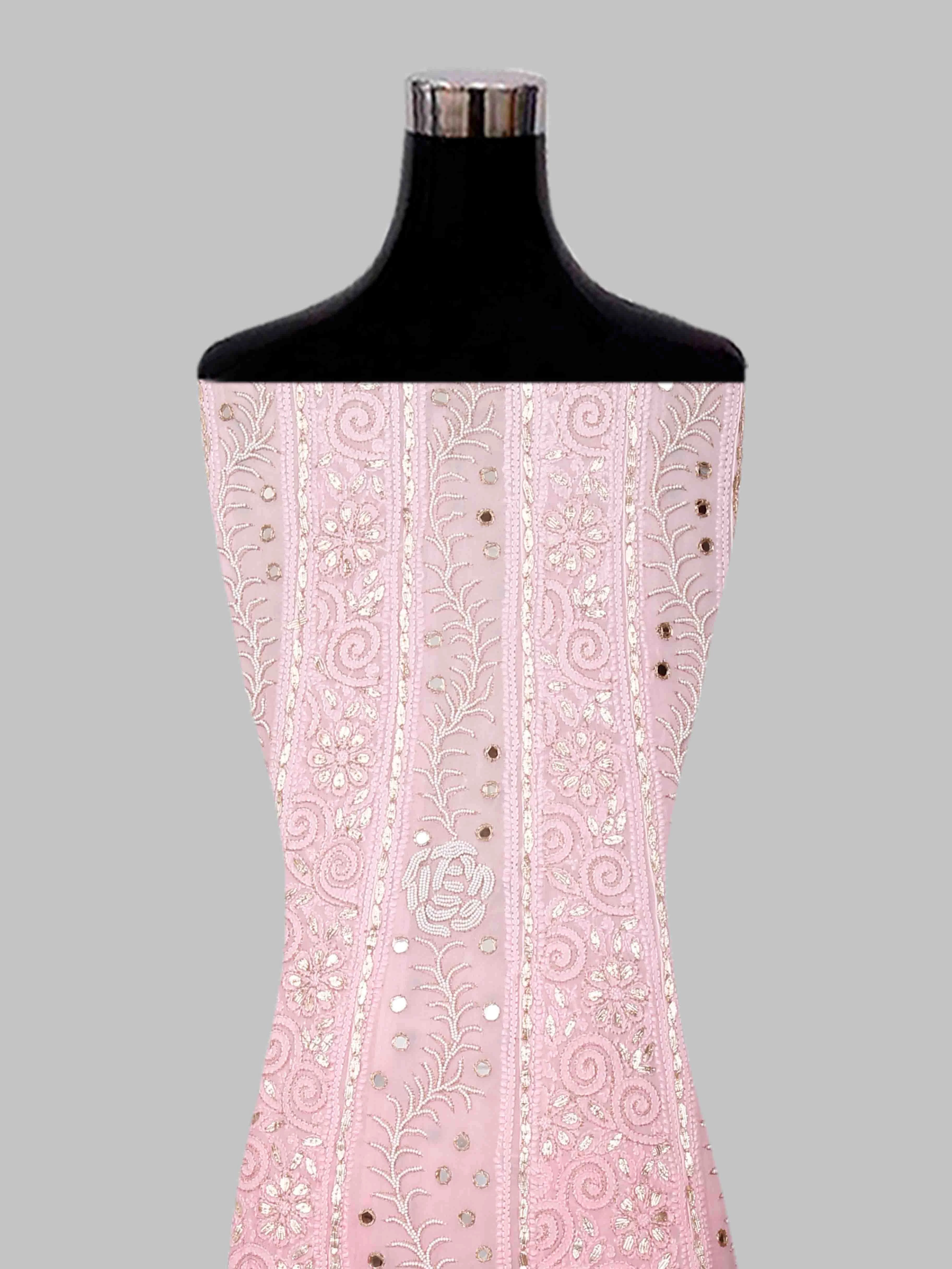 Ada Hand Embroidered Ombre Shade Of Pink Viscose Georgette Lucknowi Chikankari Semi-Stitched Anarkali Kurta Dupatta Set With Pearl Work 01A381016