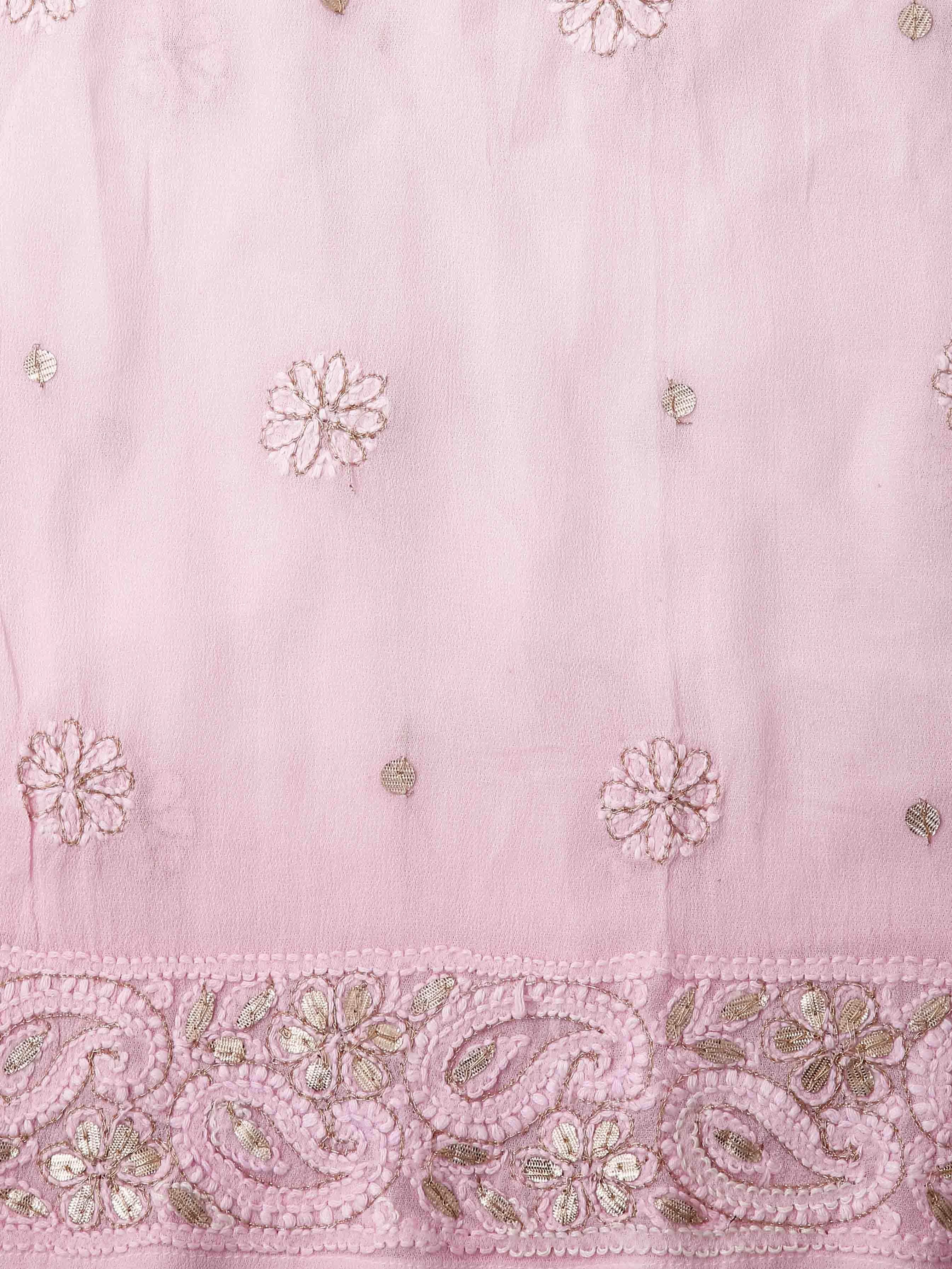 Ada Hand Embroidered Ombre Shade Of Pink Viscose Georgette Lucknowi Chikankari Semi-Stitched Anarkali Kurta Dupatta Set With Pearl Work 01A381016