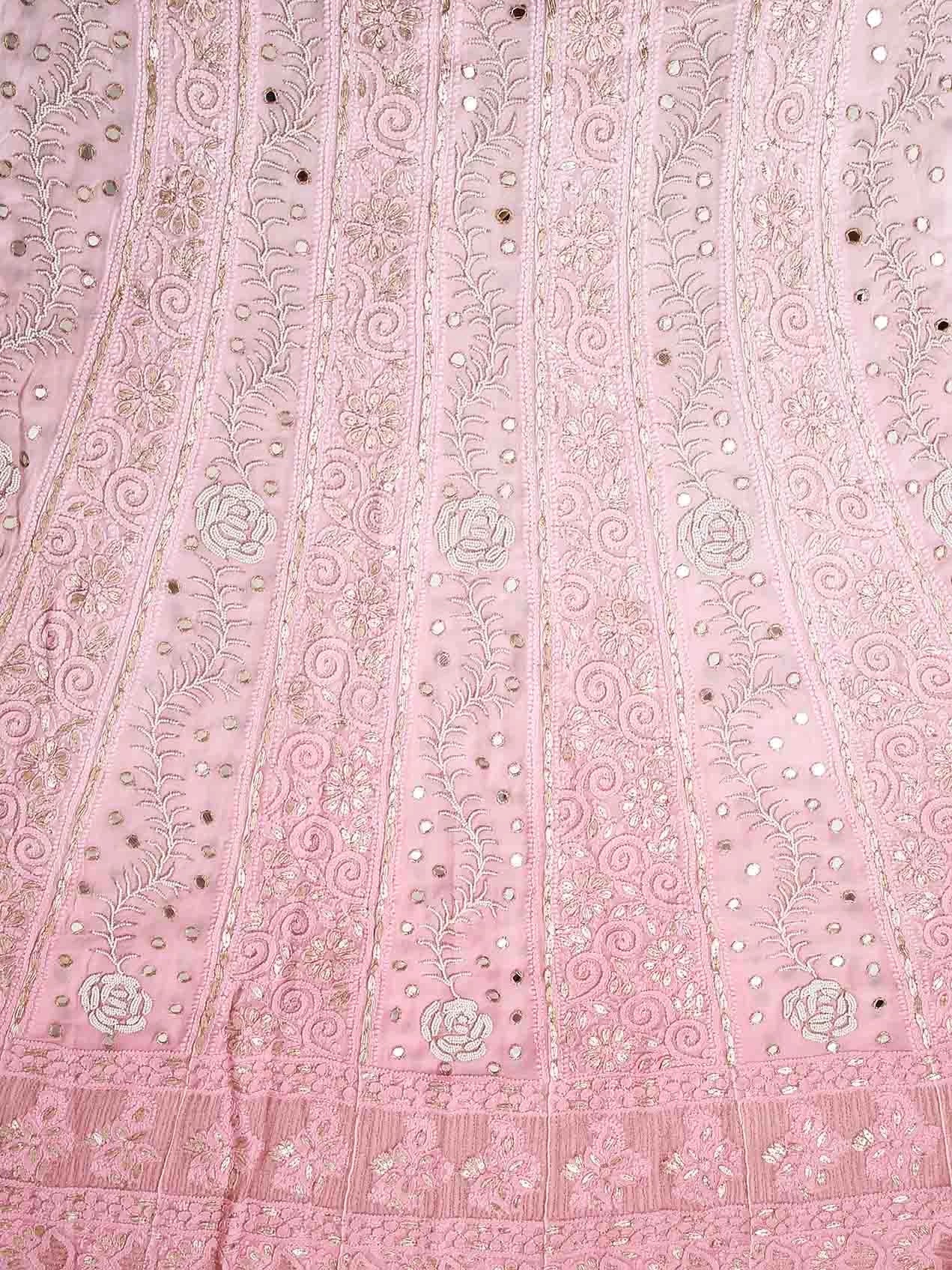 Ada Hand Embroidered Ombre Shade Of Pink Viscose Georgette Lucknowi Chikankari Semi-Stitched Anarkali Kurta Dupatta Set With Pearl Work 01A381016