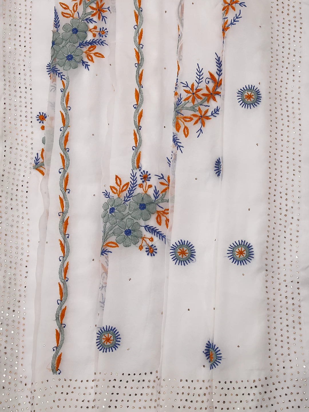 Ada Hand Embroidered Pearl White Organza Lucknowi Chikankari Saree/Blouse With Mukaish Work 01A367134