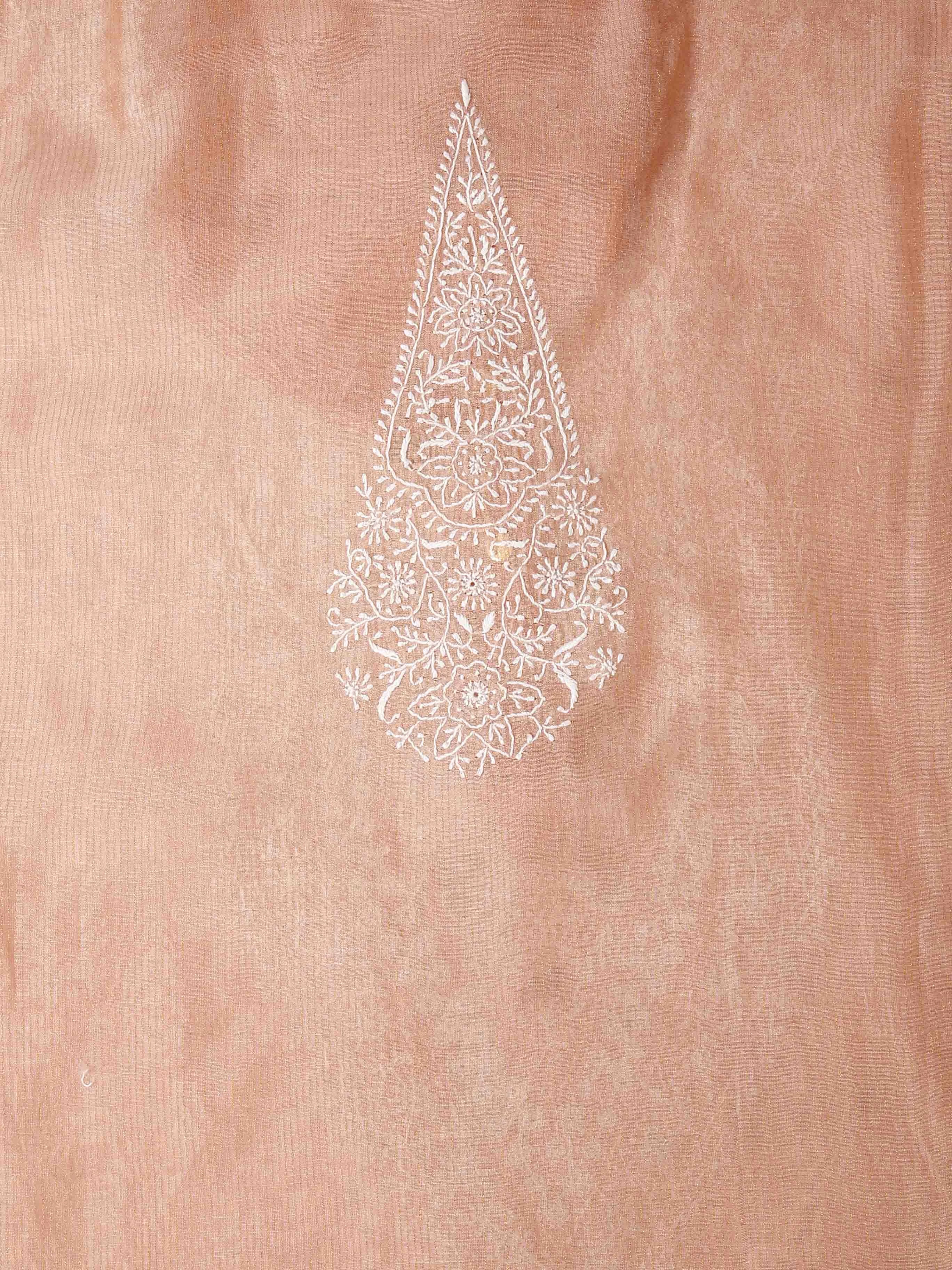 Ada Hand Embroidered Creamy Peach Chanderi Lucknowi Chikankari Semi Stitched Men's Kurta Piece 01A441028