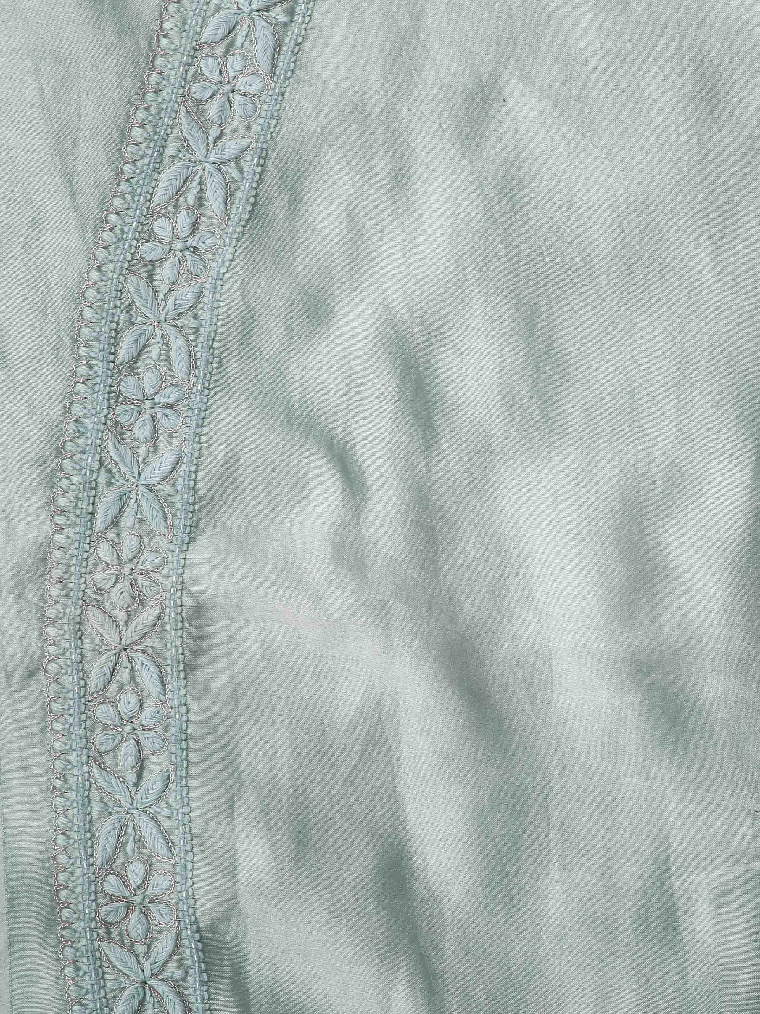 Ada Hand Embroidered Ice Blue Chanderi Lucknowi Chikankari Unstitched Men's Kurta Piece With Zari Work 01A387951