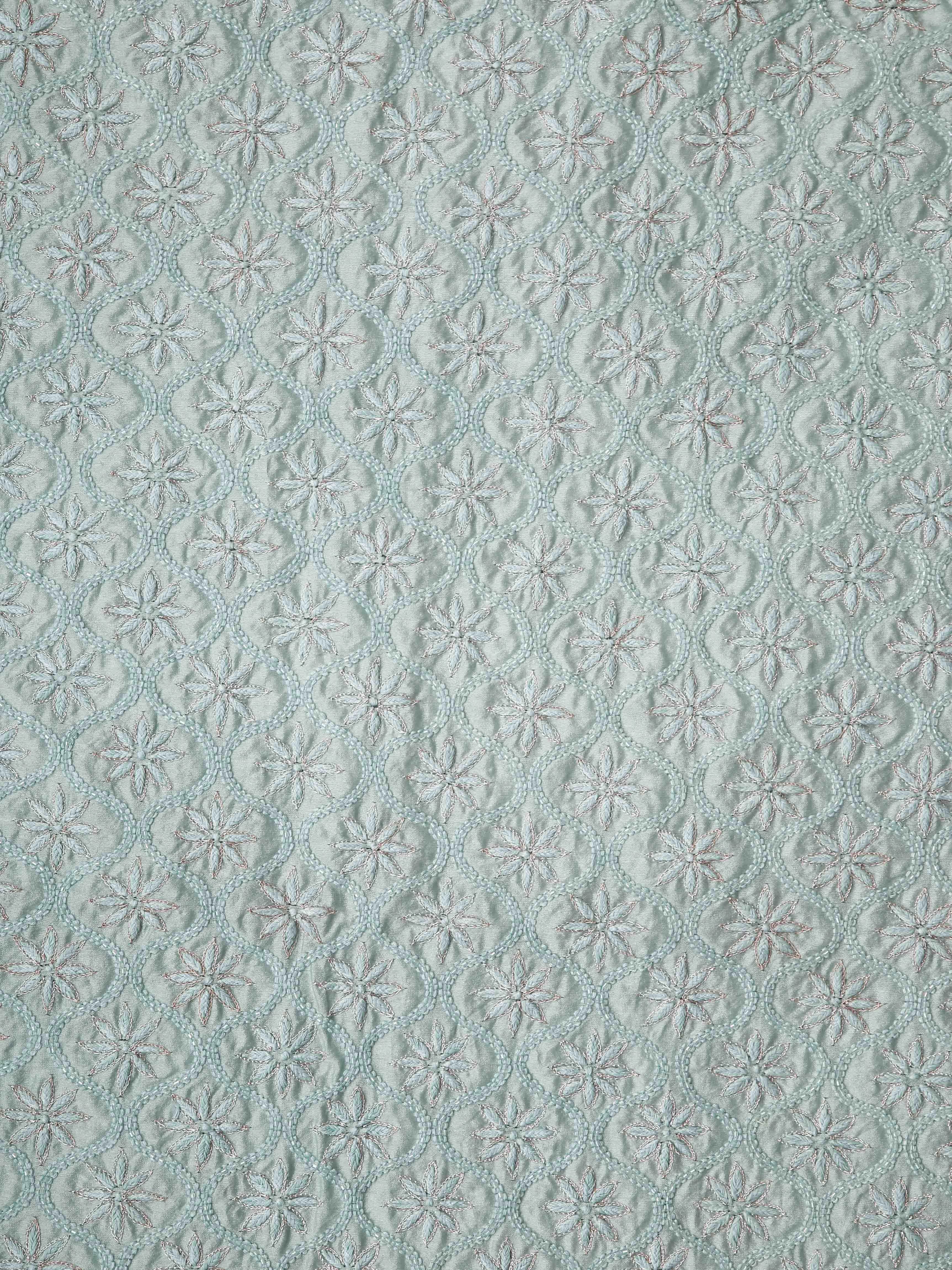 Ada Hand Embroidered Ice Blue Chanderi Lucknowi Chikankari Unstitched Men's Kurta Piece With Zari Work 01A387951