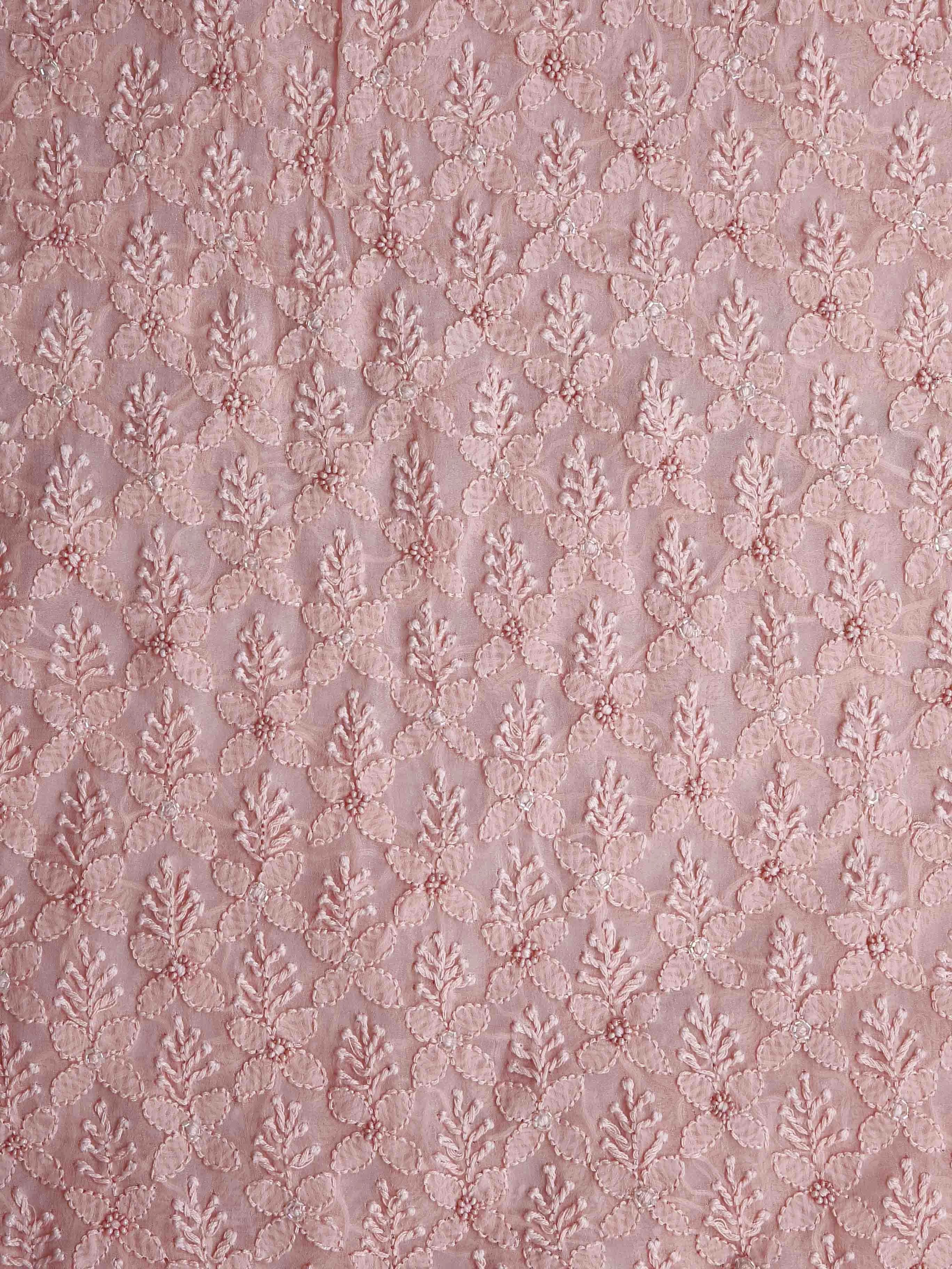 Ada Hand Embroidered Candlelight Peach Georgette Lucknowi Chikankari Unstitched Men's Kurta Piece With Pearl Work 01A75696