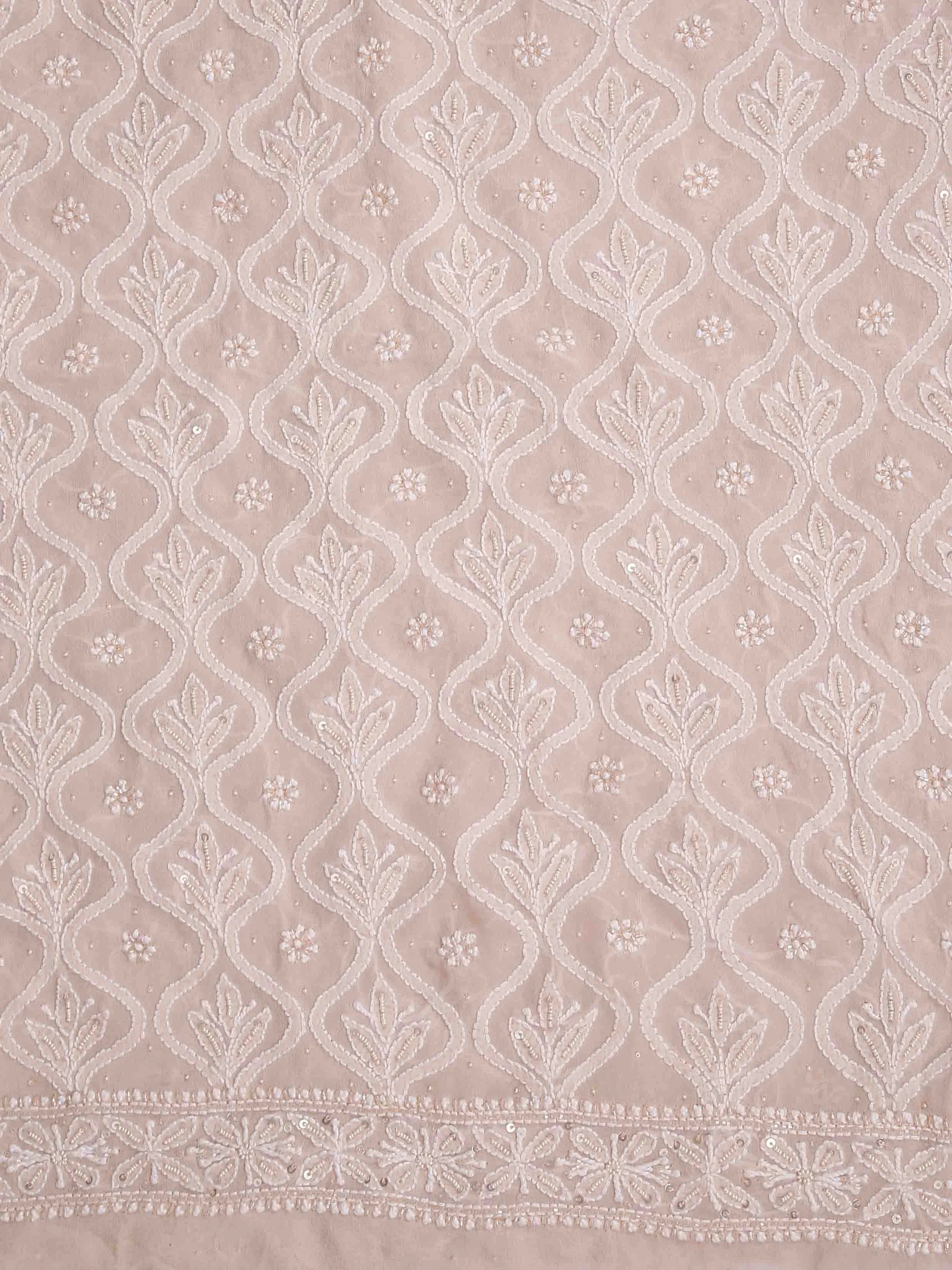 Ada Hand Embroidered Dusty Peach Georgette Lucknowi Chikankari Unstitched Men's Kurta Piece With Pearl Work 01A388524